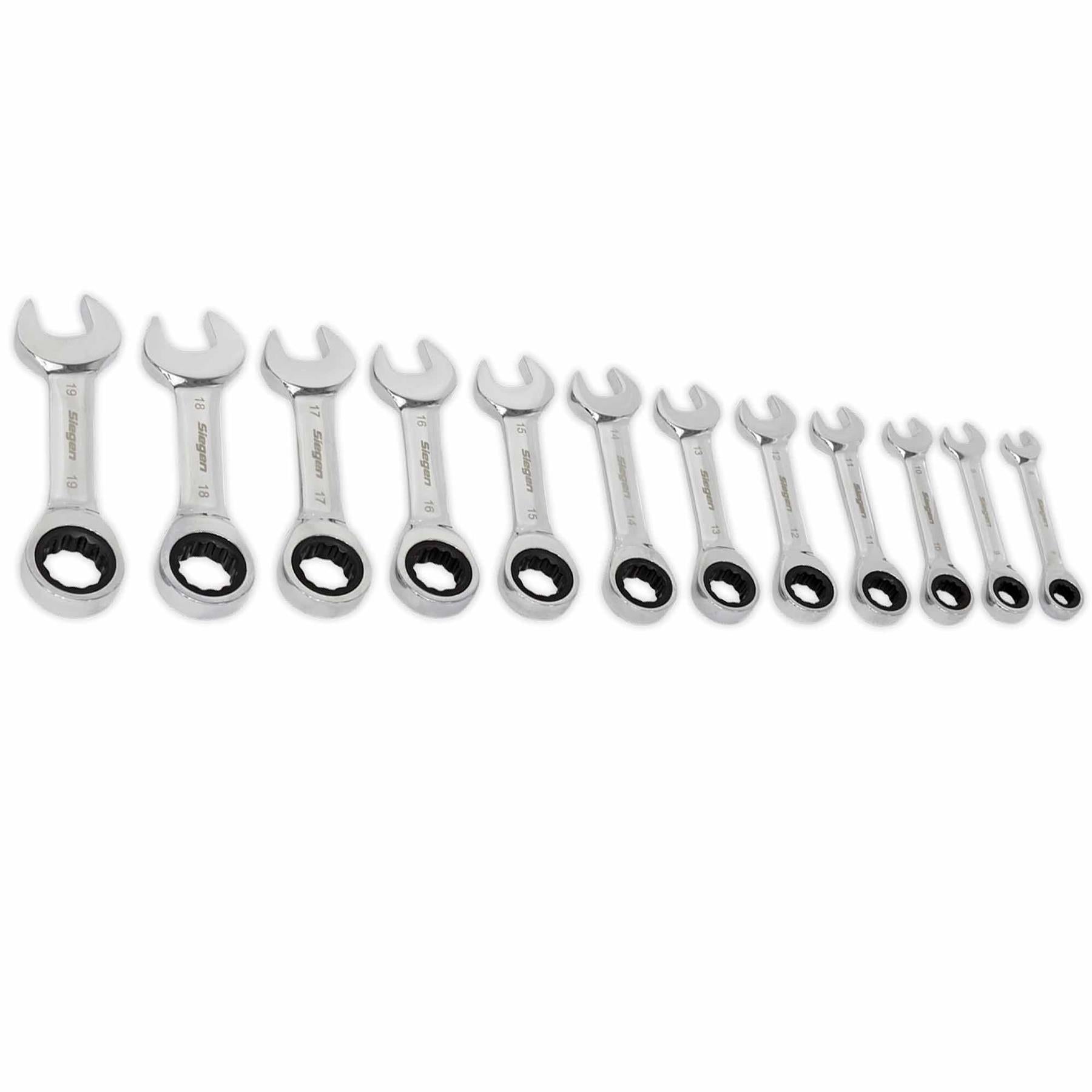 Sealey Stubby Ratchet Combination Spanner Set 12pc Metric