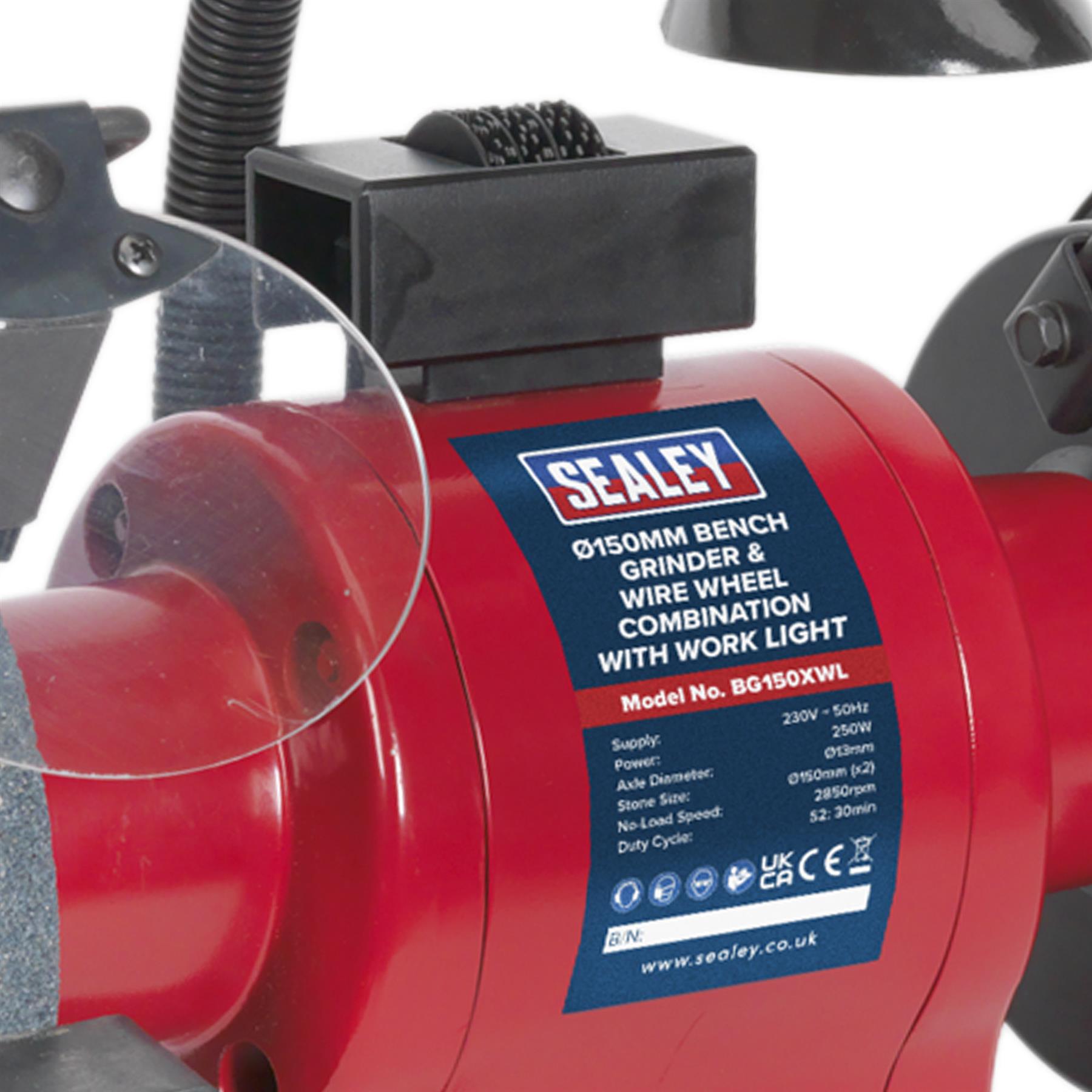 Sealey Bench Grinder 150mm & Wire Wheel Combo with Work Light 230V