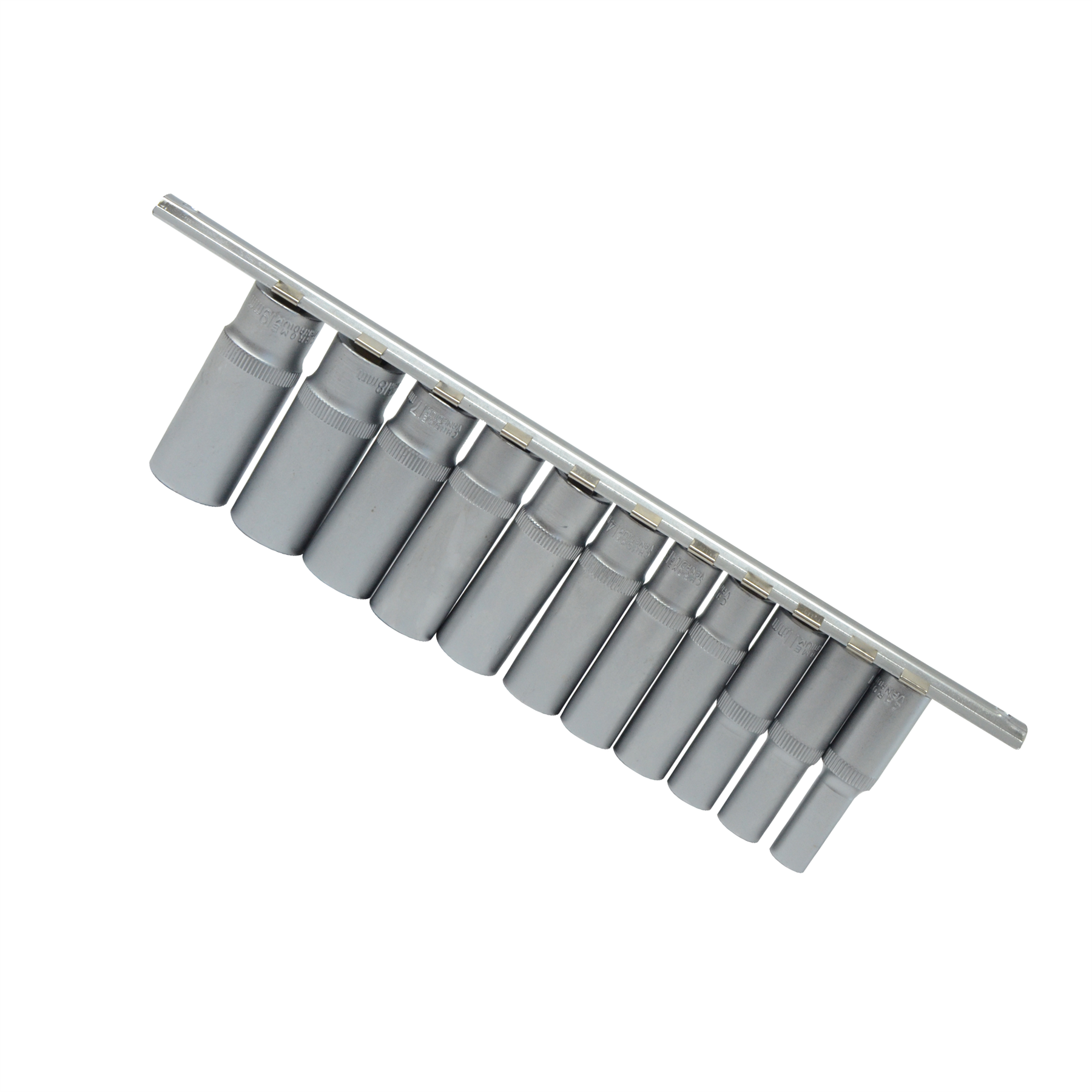 Heavy Duty Deep Socket Set with Long Reach Sockets on Rail - 3/8" Drive - Sizes 8-19mm