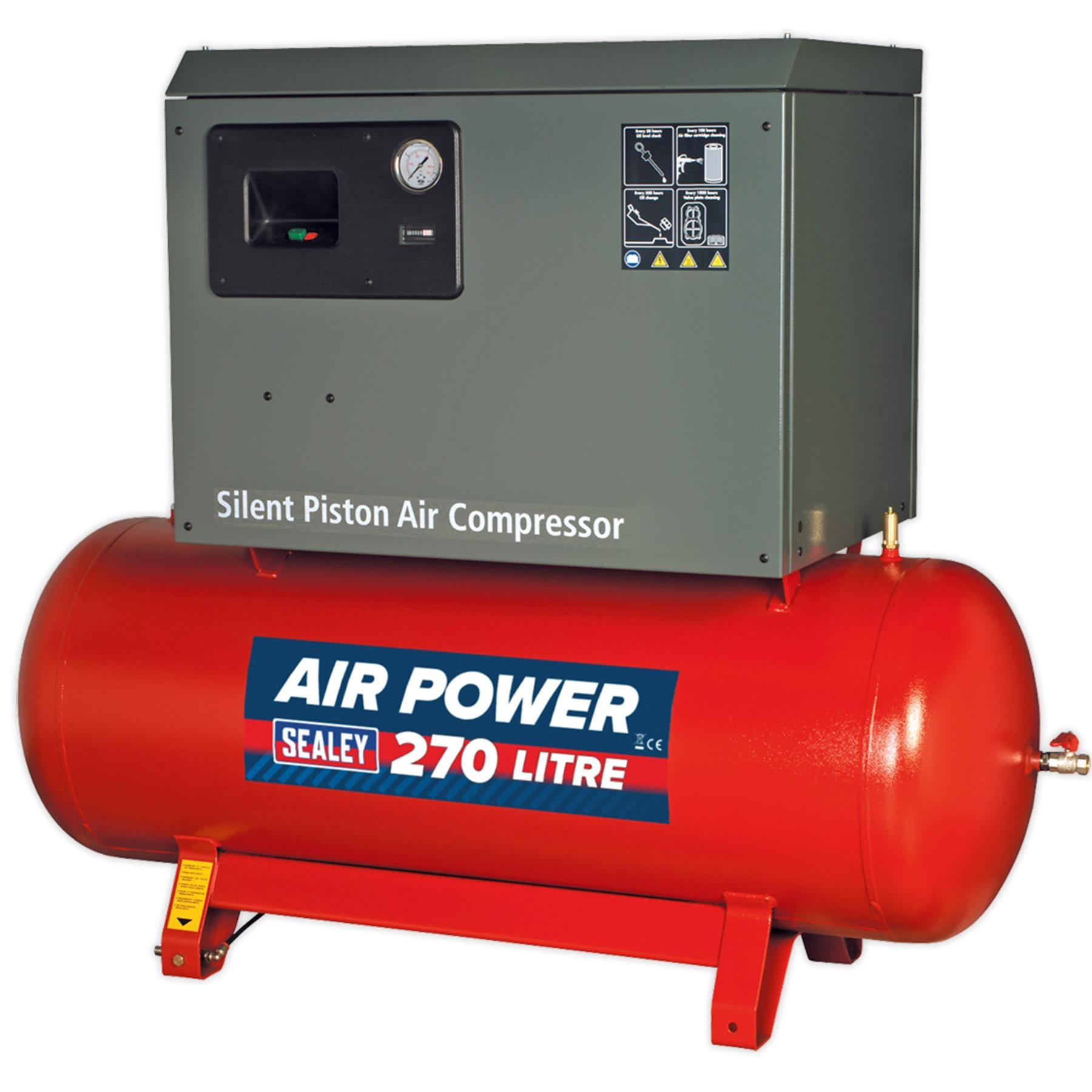 Sealey Compressor 270L Belt Drive 7.5hp 3ph 2-Stage Low Noise