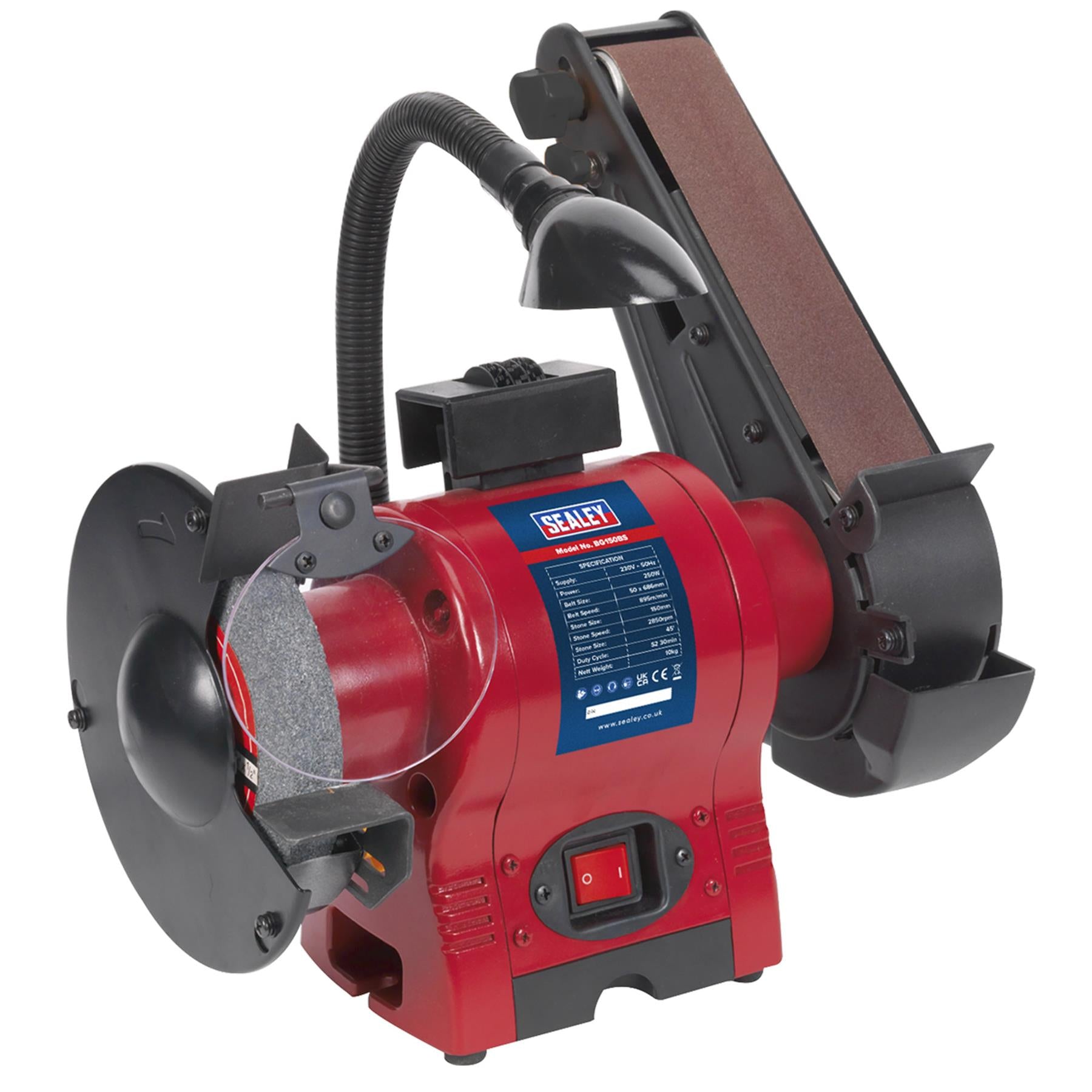 Sealey Bench Grinder 150mm with 50mm Belt Sander & Light 250W/230V