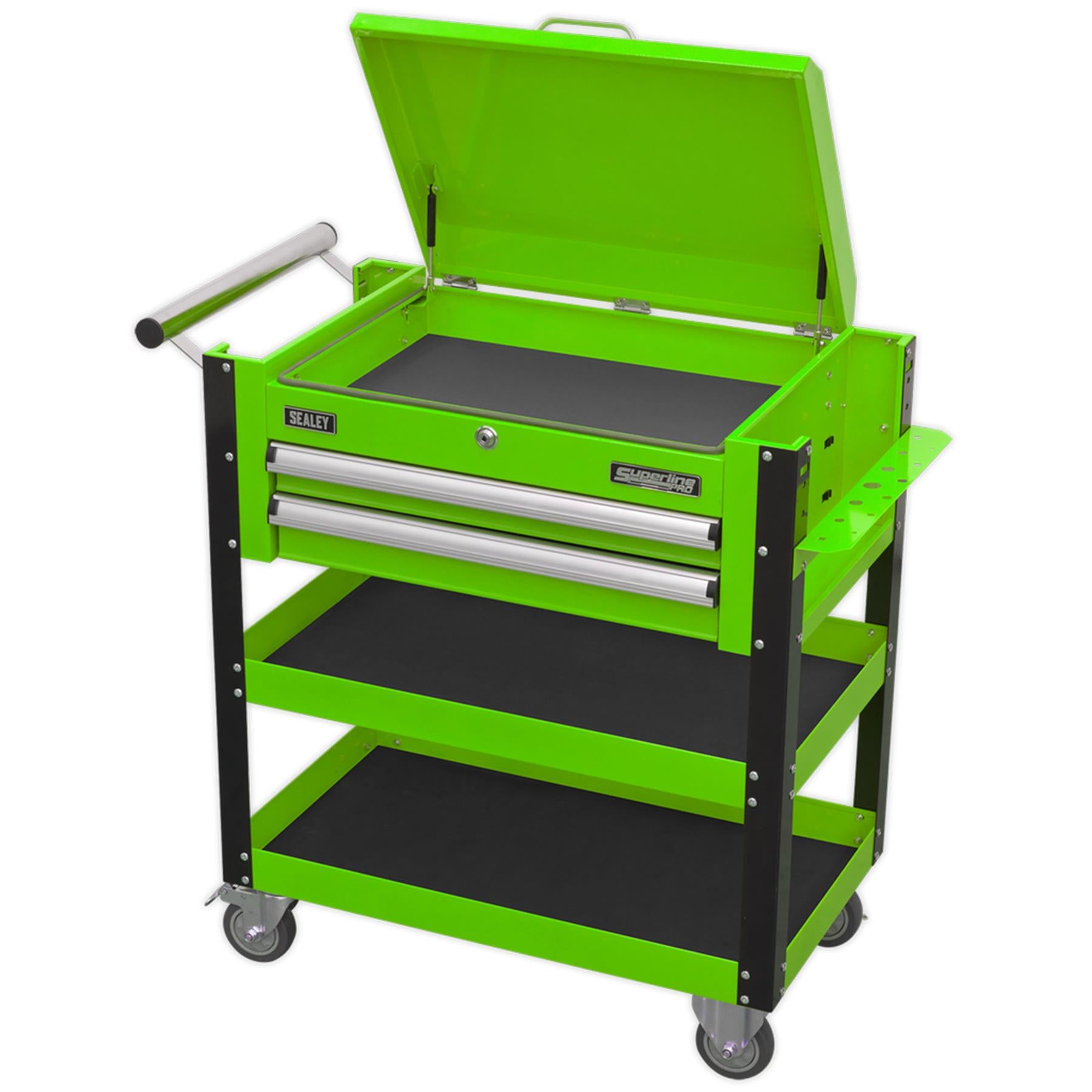 Sealey HD Mobile Tool & Parts Trolley 2 Drawer-Locking Top HV Green