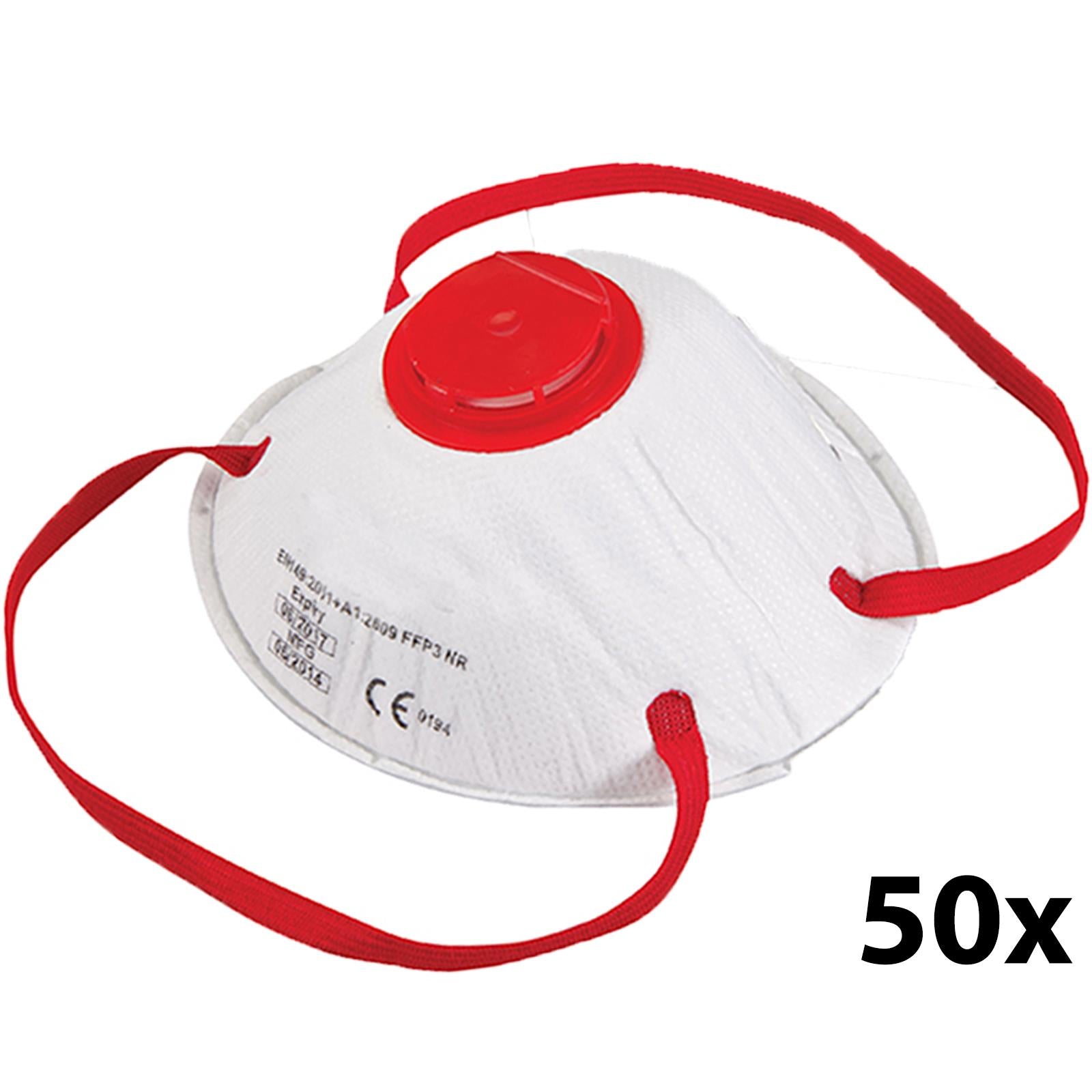 50 Face Mask Respirator Valved FFP3 Sanding Paint Dust Bodyshop Safety Moulded