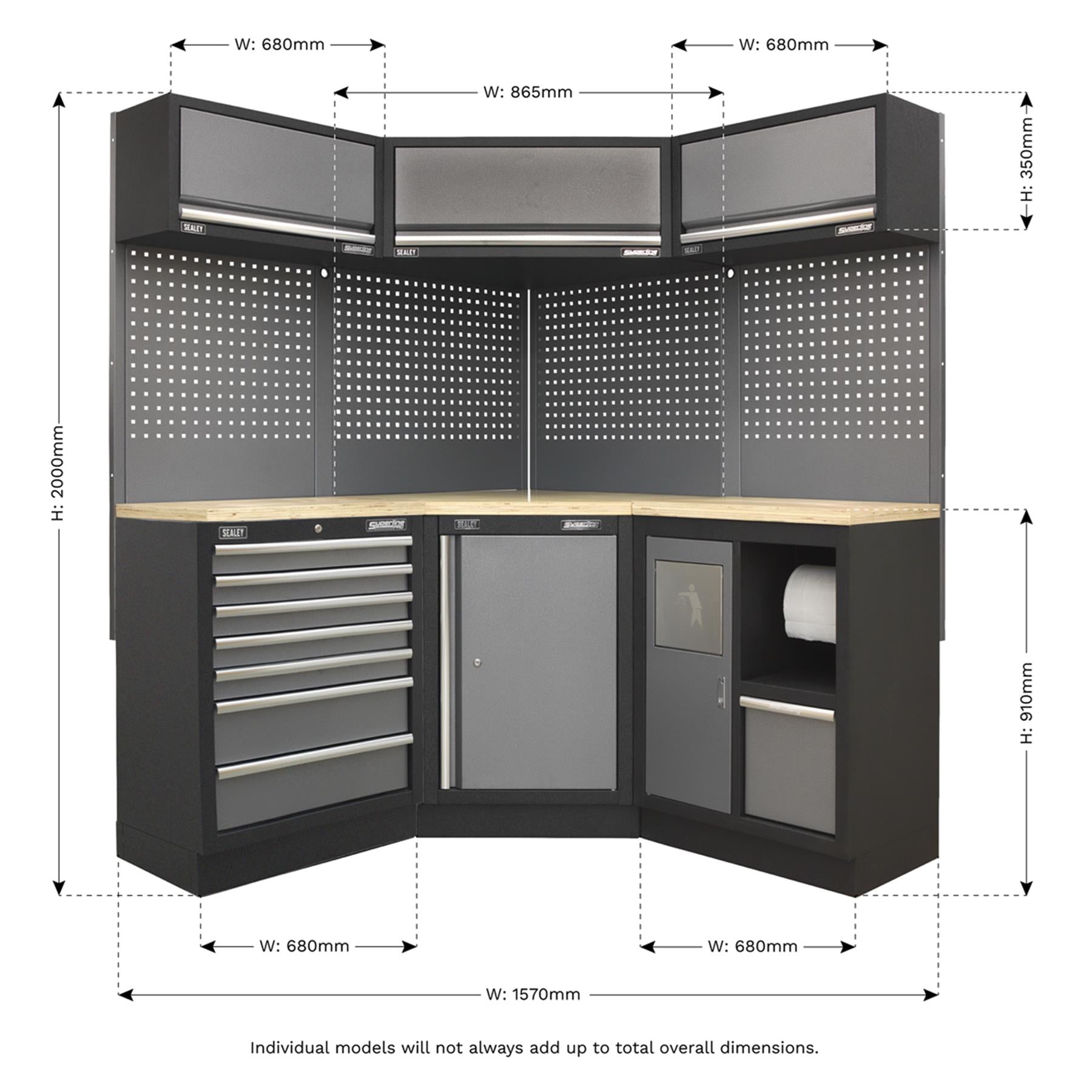 Sealey Superline Pro 1.6m Corner Storage System - Wood Worktop