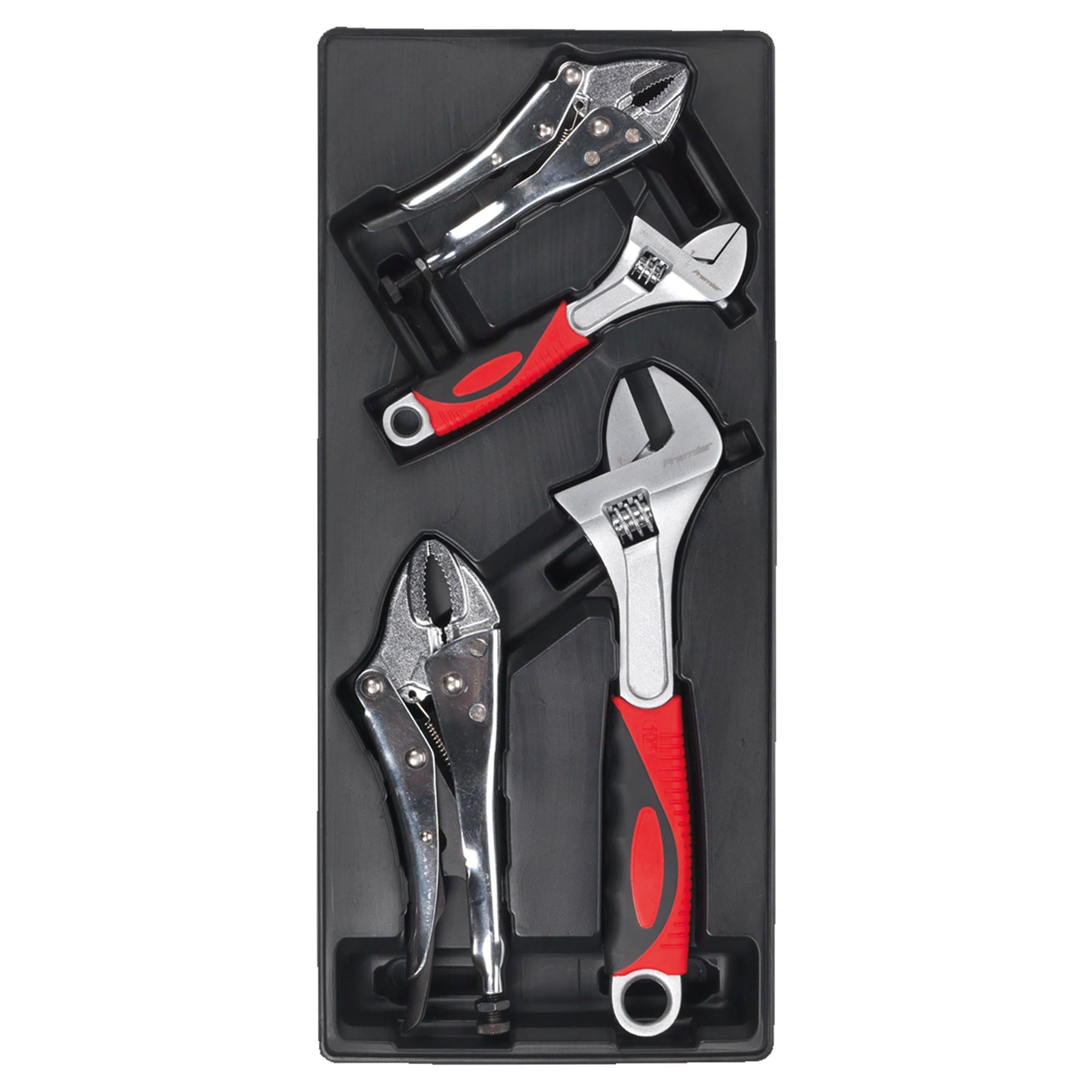 Sealey Tool Tray with Locking Pliers & Adjustable Wrench Set 4pc
