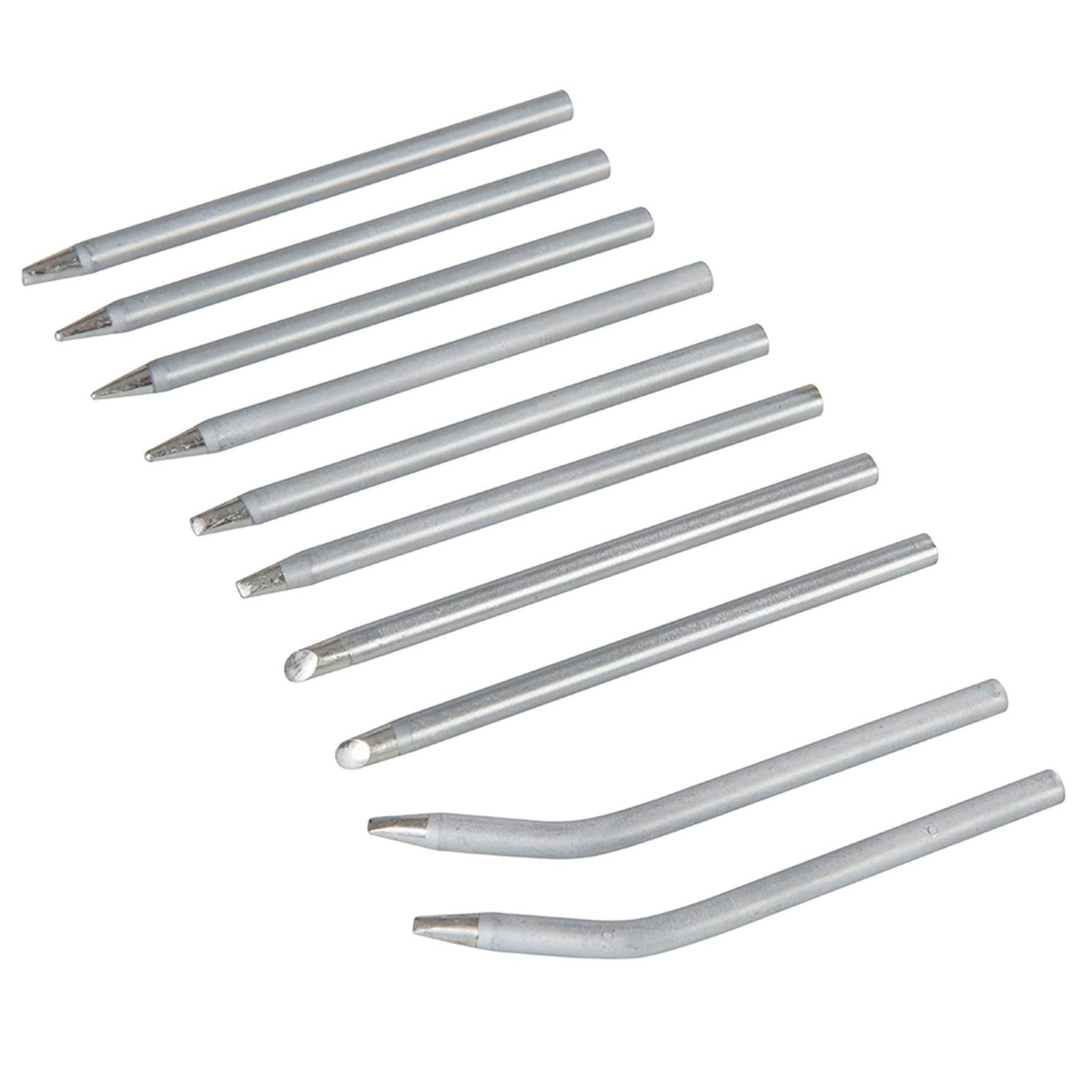10Pce Soldering Iron Tips Set - 15 & 25W 3 X Point, Chisel, 2 X Bent & Tips