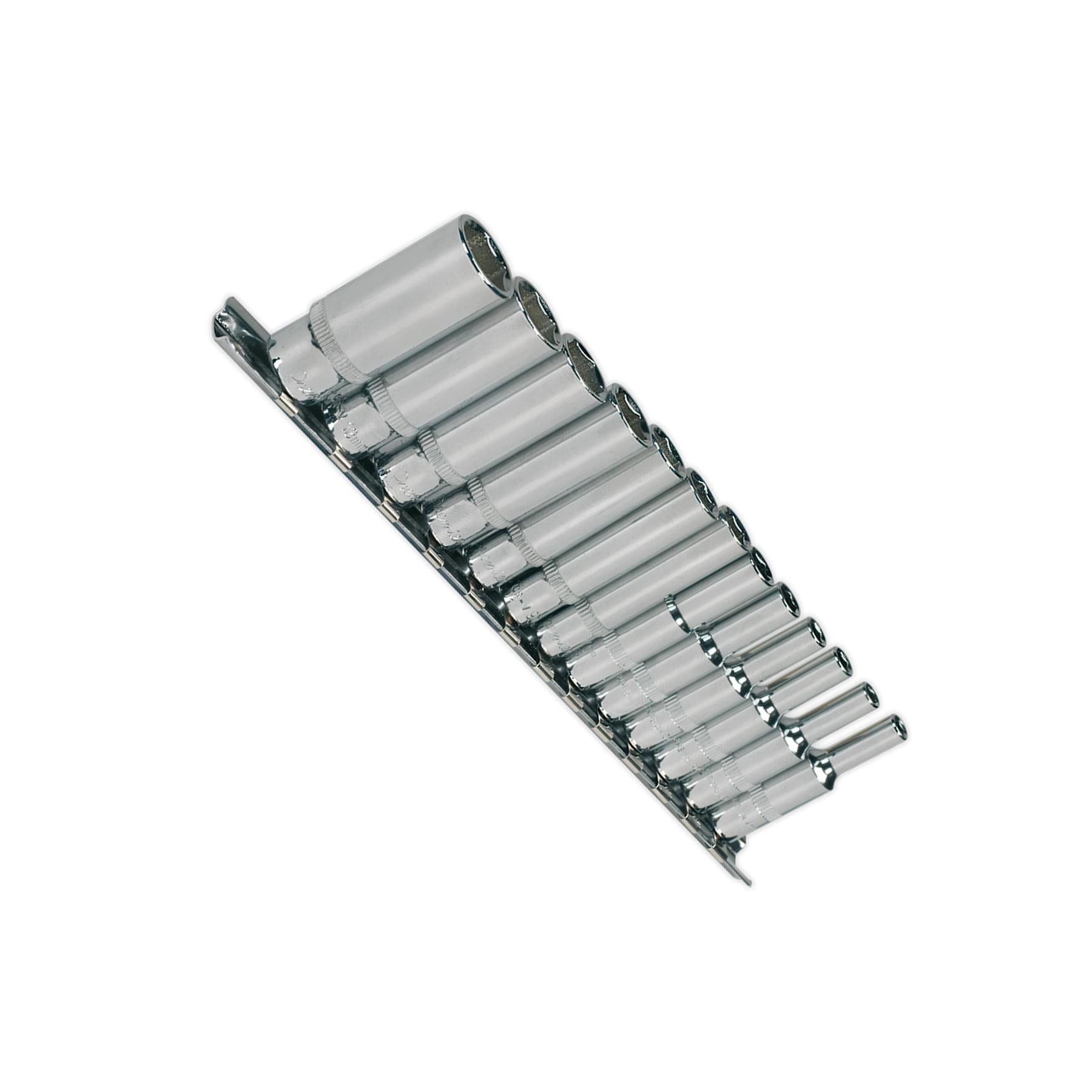 Sealey Socket Set 13pc 1/4"Sq Drive Deep WallDrive Metric