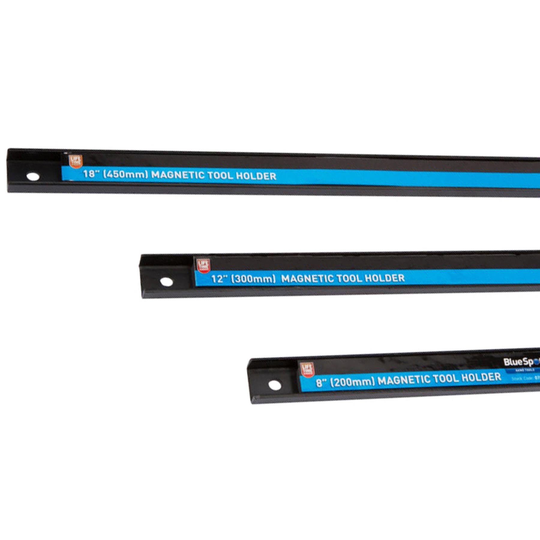 Bluespot 3pc Magnetic Bar Tool Holder Storage Rack Organiser Rails 8" 12" & 18"