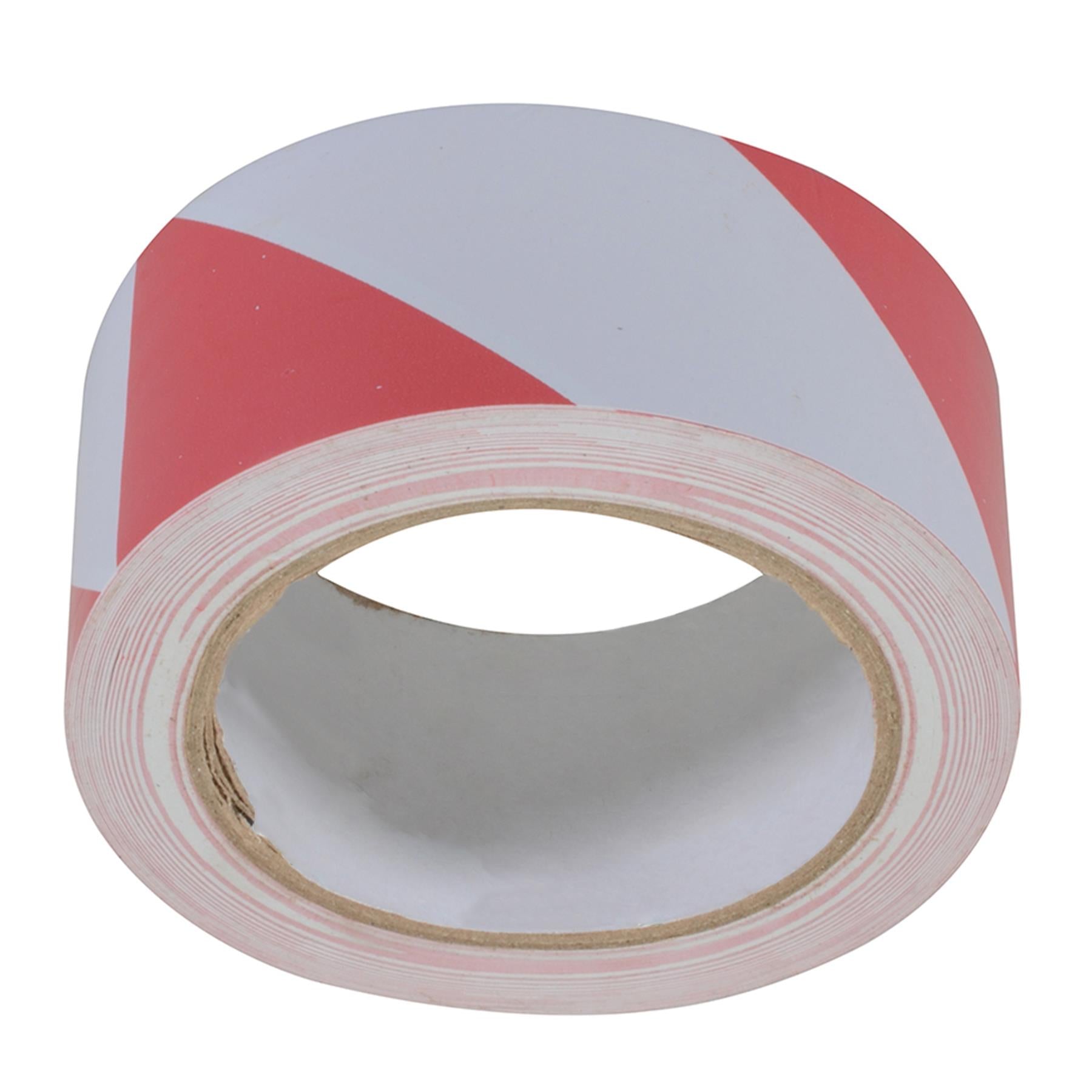 Hazard Tape - 50mm X 33M Red/White Pvc Carrier & Rubber Adhesive Solvent Resist