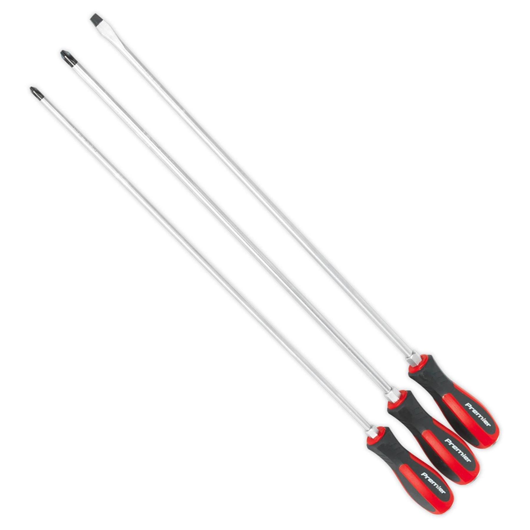 Sealey 3pc Screwdriver Set Hammer Thru Extra Long Slotted Phillips 450mm