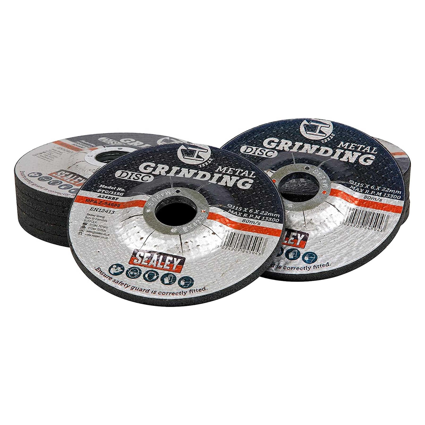Sealey Grinding Disc �115 x 6mm �22mm Bore - Pack of 12