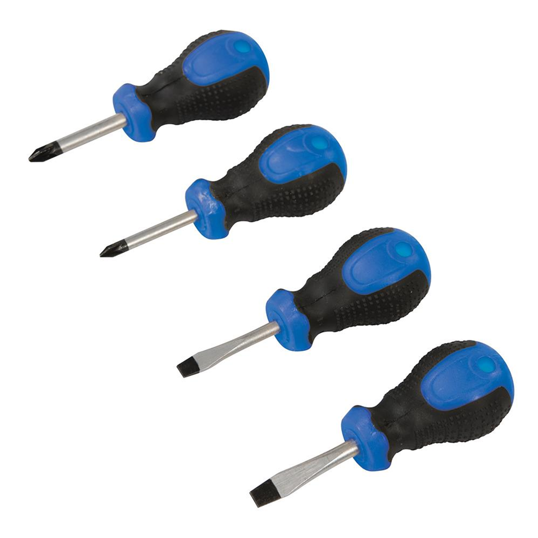 4Pce Stubby Screwdriver Set Chrome Vanadium Steel With Soft-Grip Handles