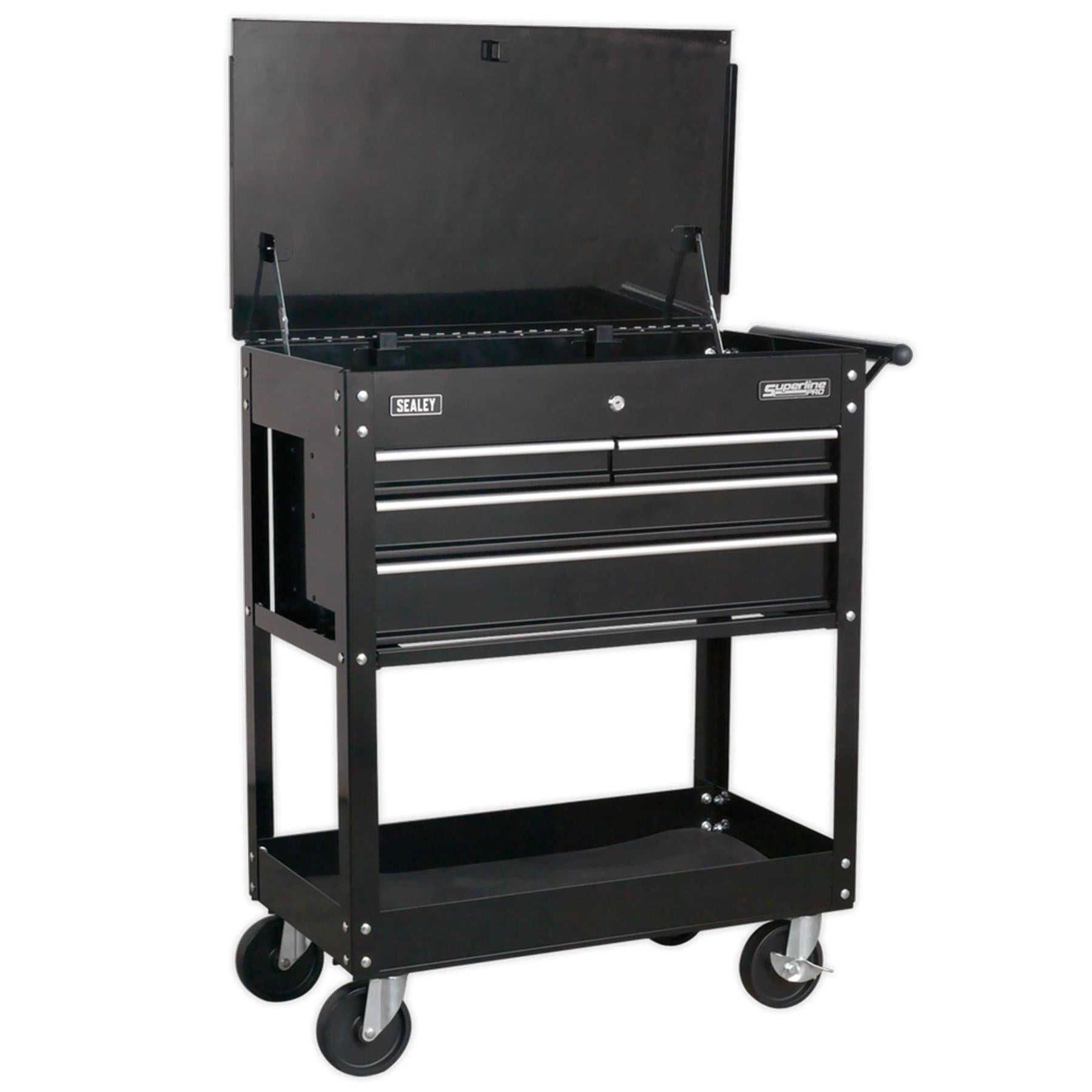 Sealey Mobile Tool/Parts Trolley 4 Drawer + Lockable Top - Black