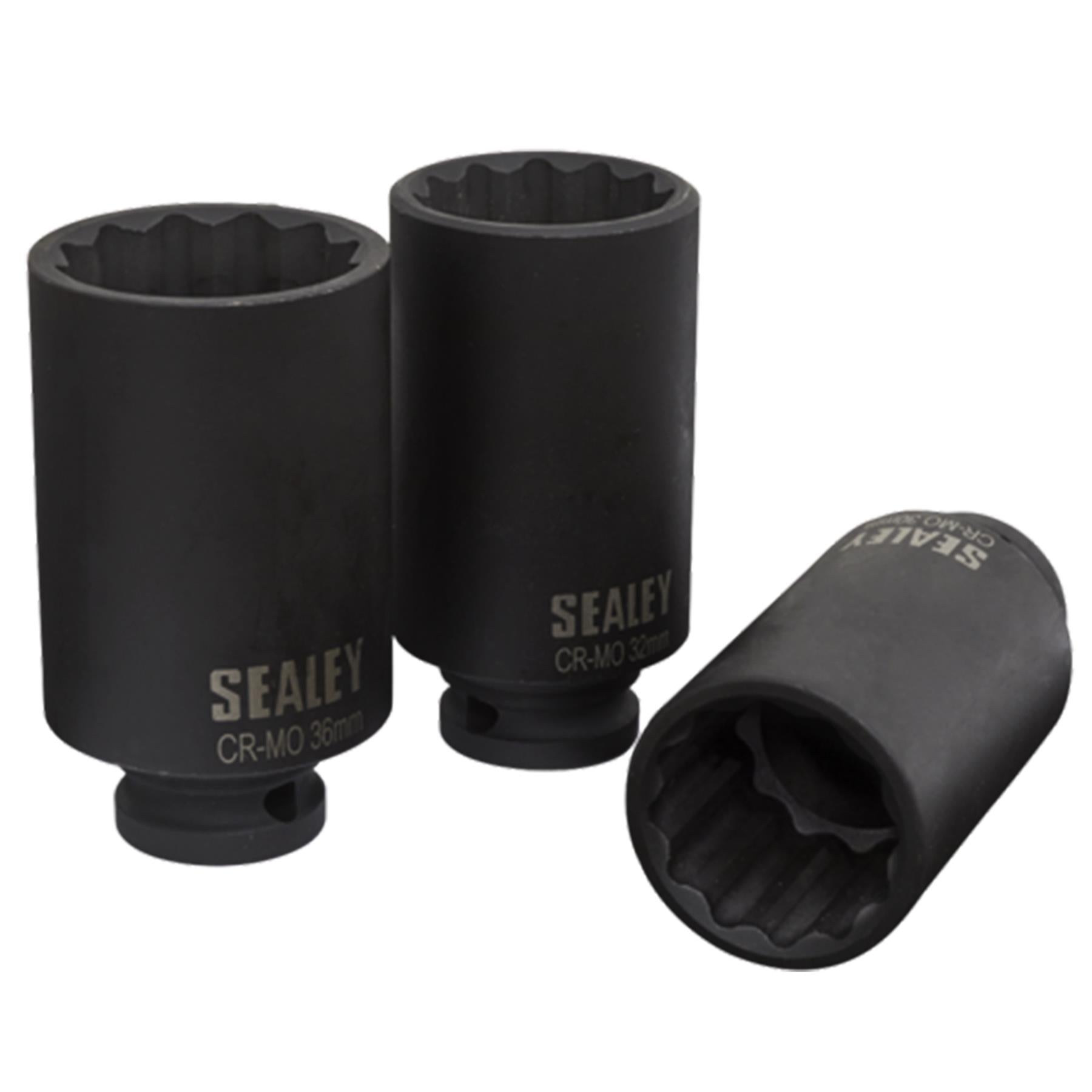Sealey Impact Hub Nut Socket Set 3pc 12-Point 1/2"Sq Drive