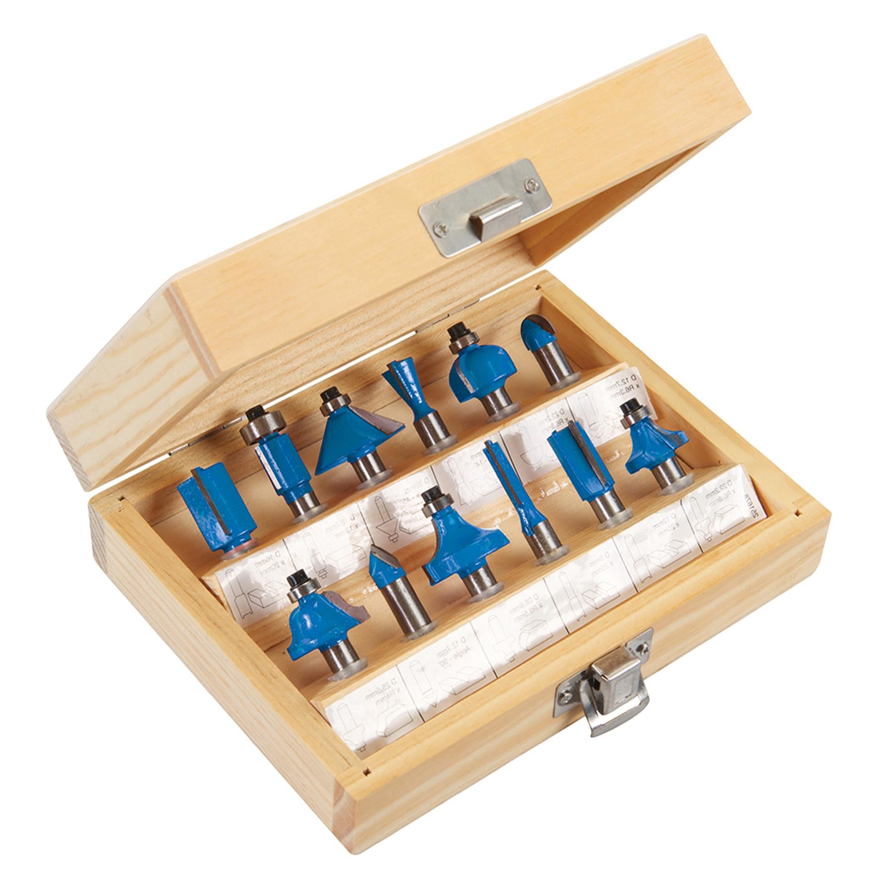 12Pce TCT Router Bit Set 8mm Striaght Grooving Dovetail Chamfer Flush Rounding