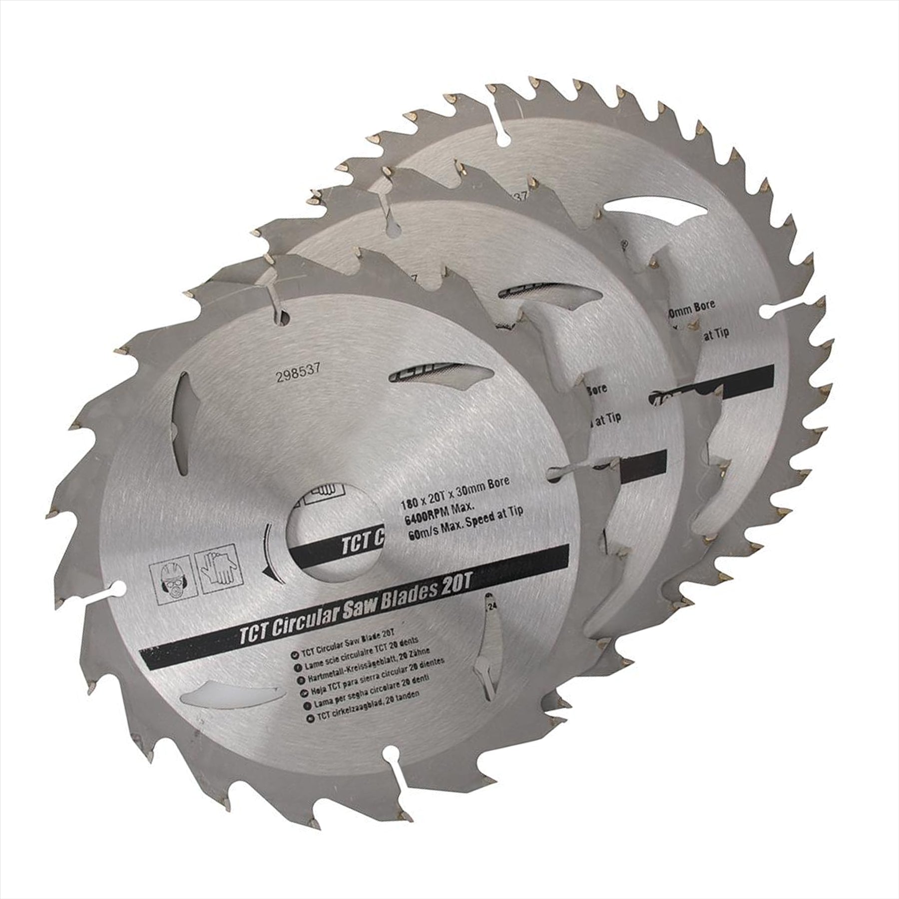 3 Piece TCT Circular Saw Blade Set 180 x 30 - 20, 16mm Rings