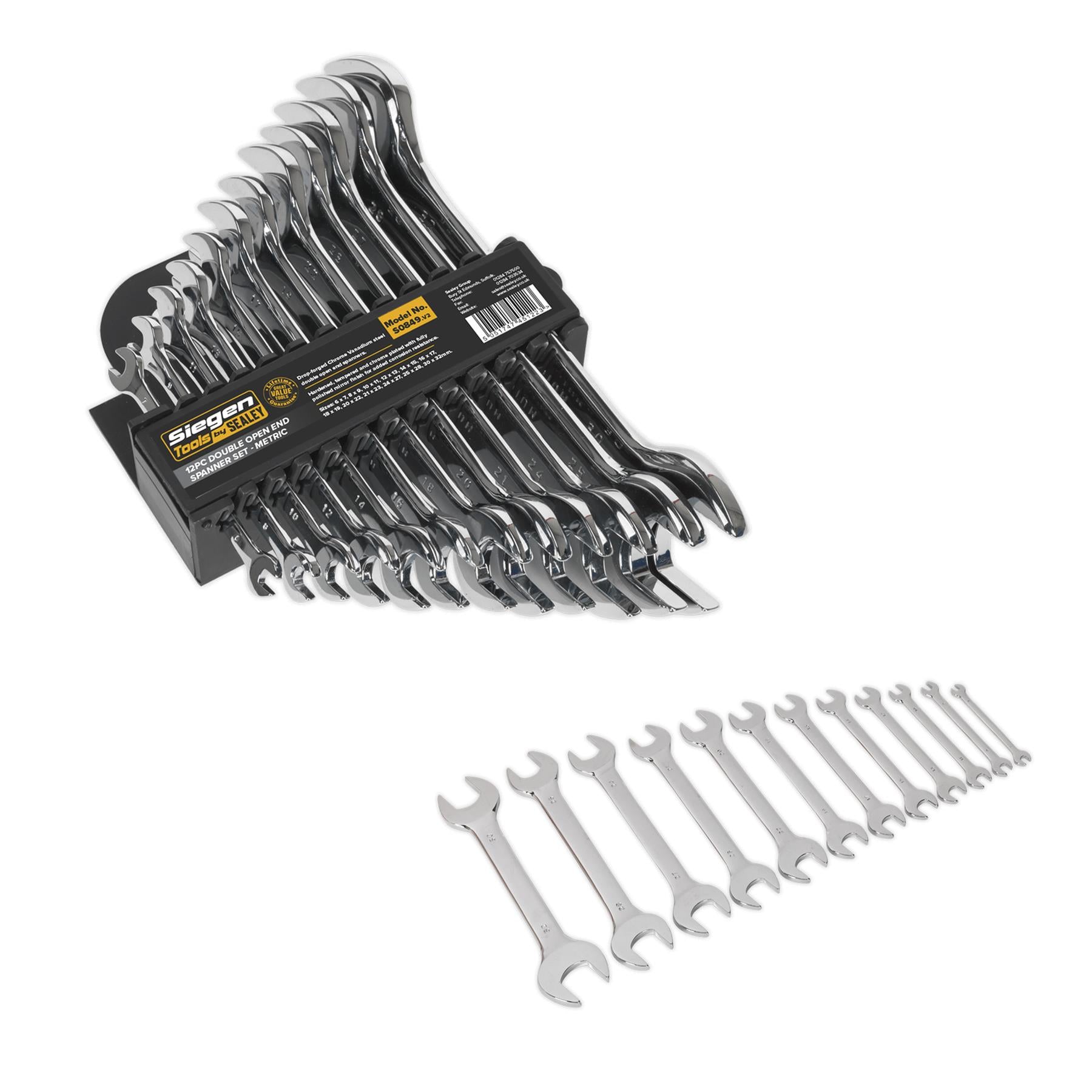 Sealey Double Open-End Spanner Set 12pc Metric