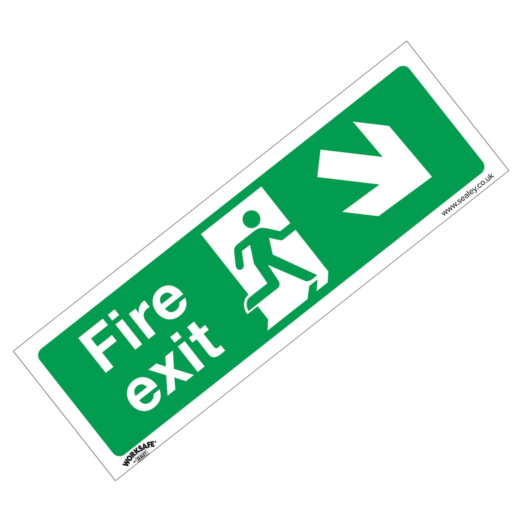 Sealey Safety Sign - Fire Exit (Down Right) - Rigid Plas - Pk of 10