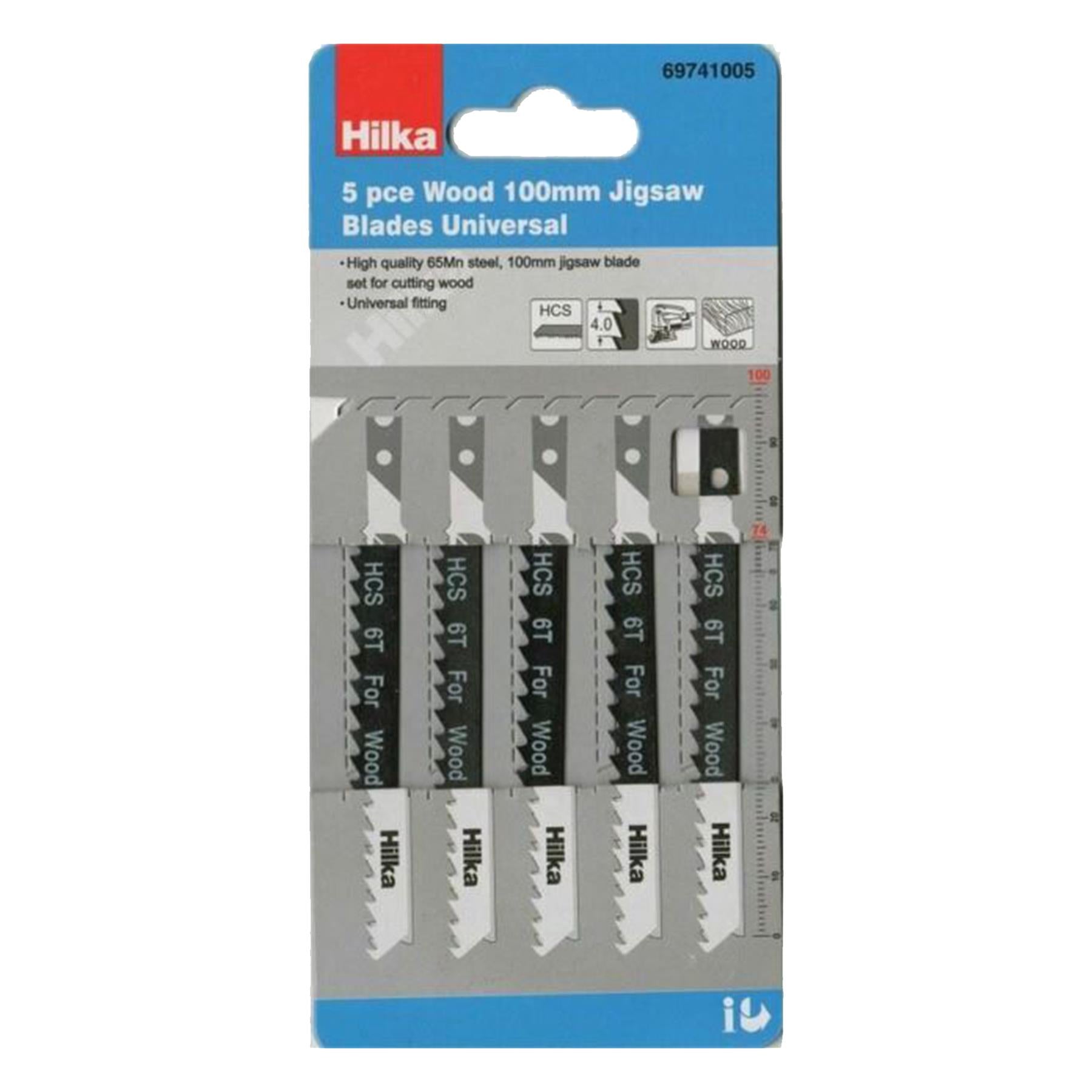 5pc Jigsaw Blades Wood Cutting 100mm Clamp Universal Fitting 65mn Steel Hilka