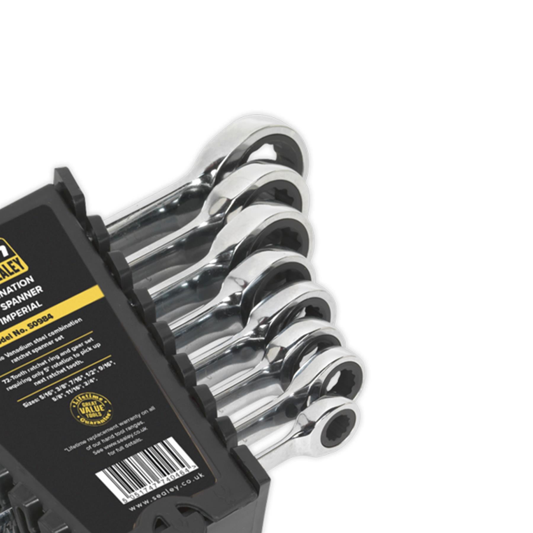 Sealey Combination Ratchet Spanner Set 8pc Imperial