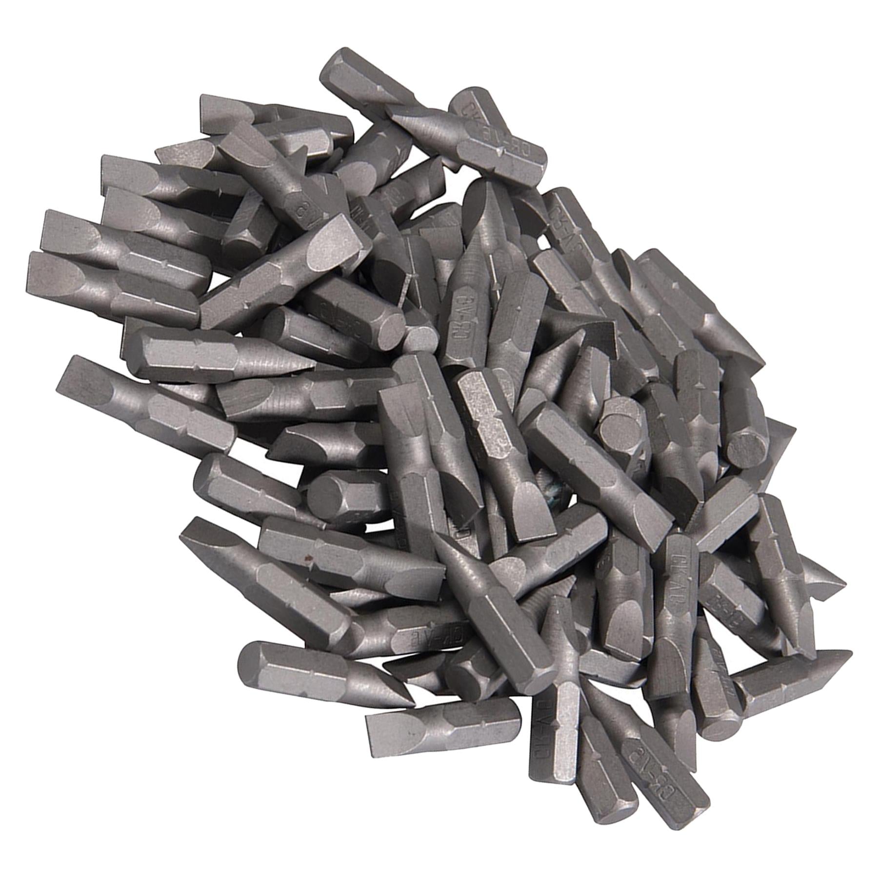 Slotted Screwdriver Bits 6mm CRV Chrome Vanadium Steel 1/4" Hex Drive 100Pcs