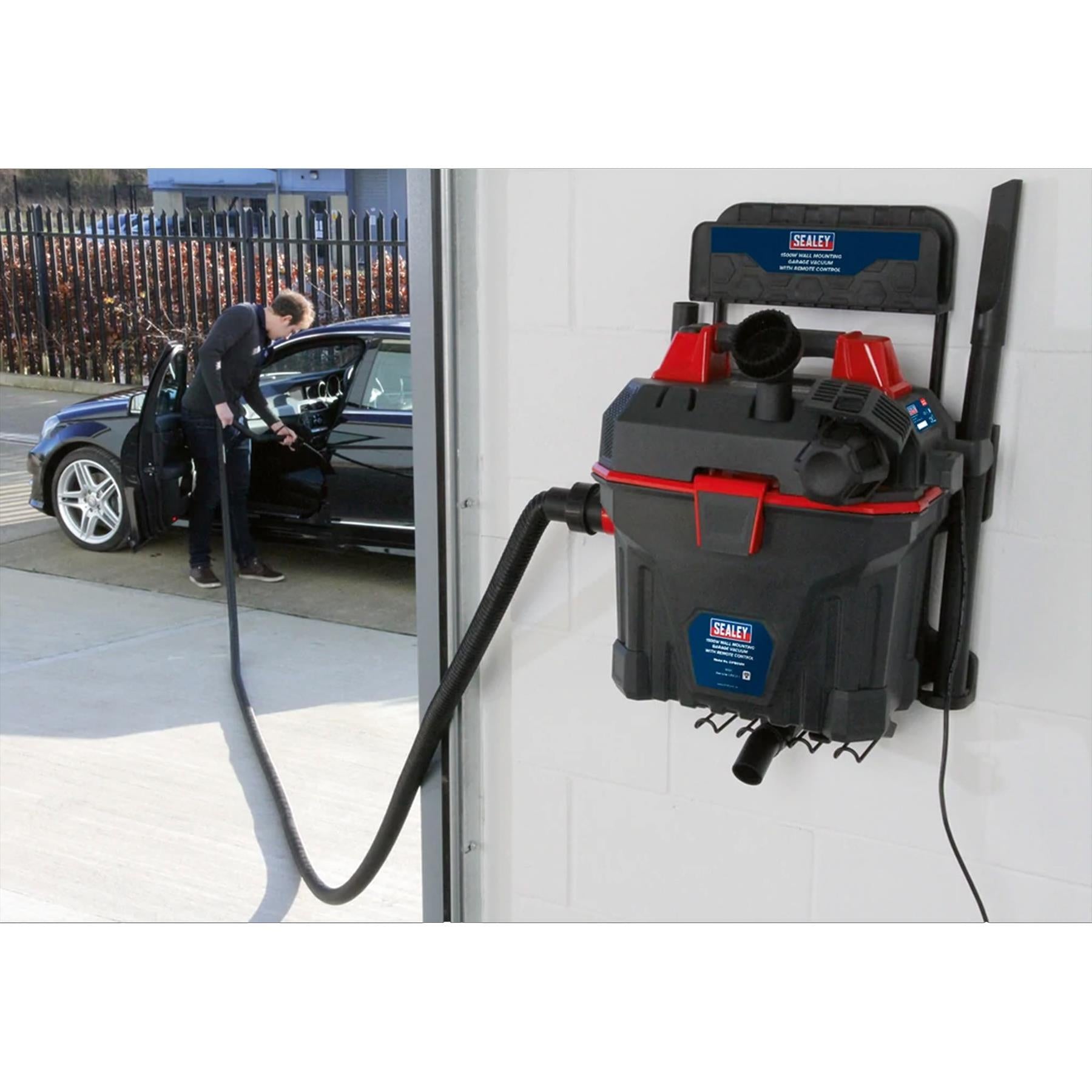 Sealey Garage Vacuum 1500W with Remote Control - Wall Mounting