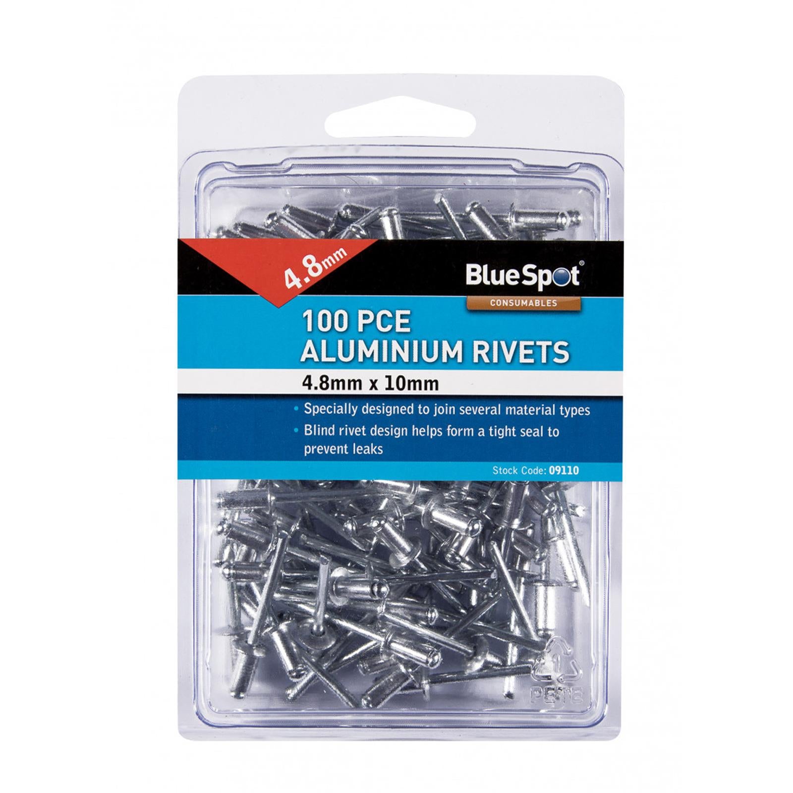 4.8mm Large Flange Open Aluminium Pop Rivets Wide Blind Rivet Length Bluespot