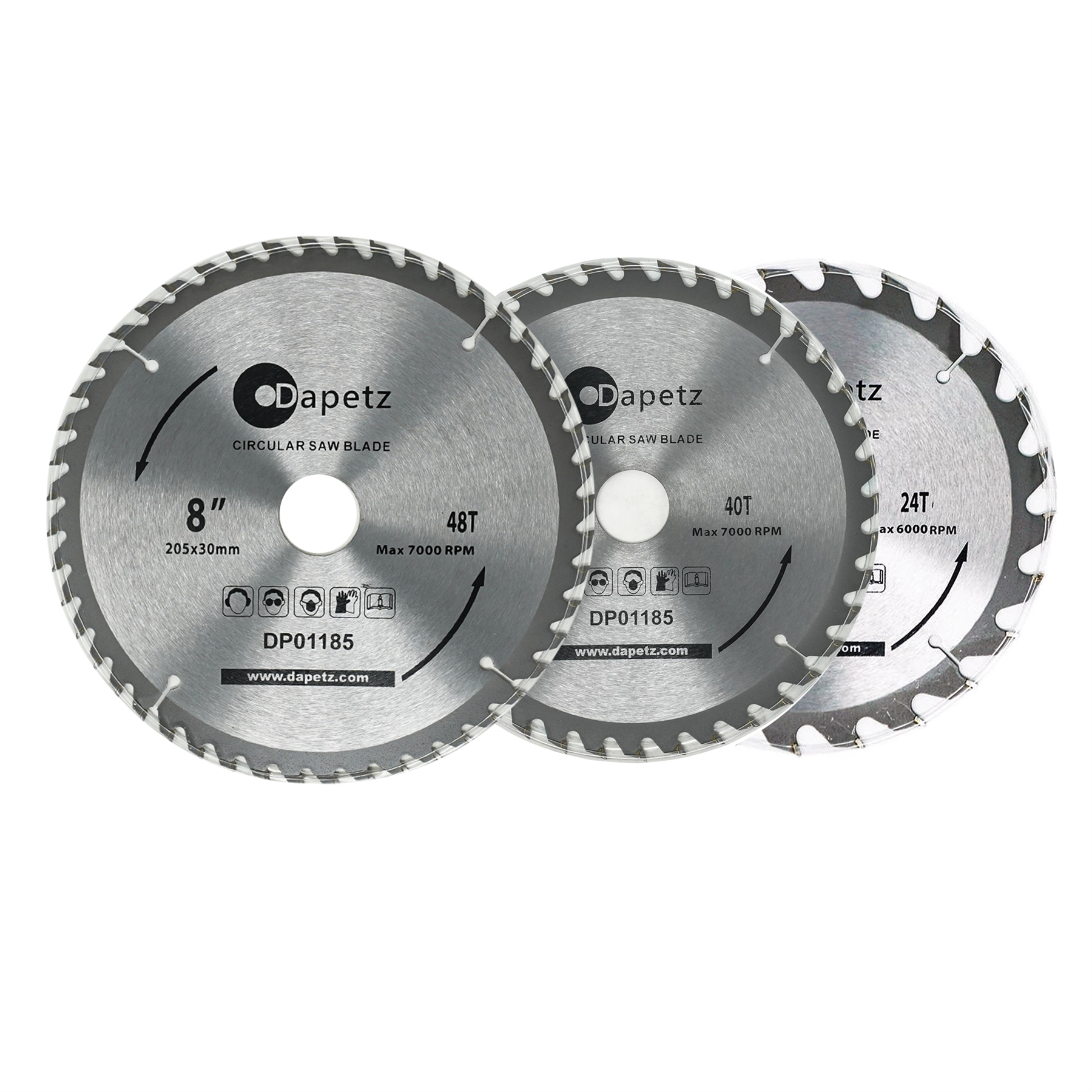 3 X 205mm (8") TCT Circular Saw Blades 30mm Bore 25 20 & 16 mm Reduction Rings