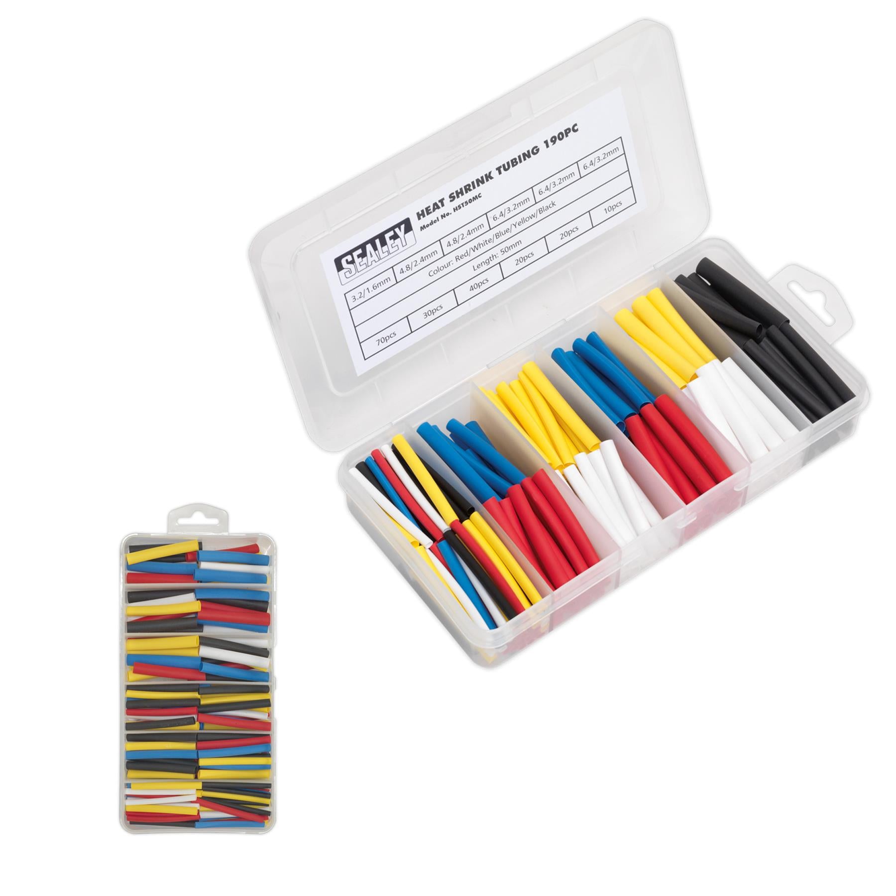 Sealey Heat Shrink Tubing Assortment 190pc 50mm Mixed Colours