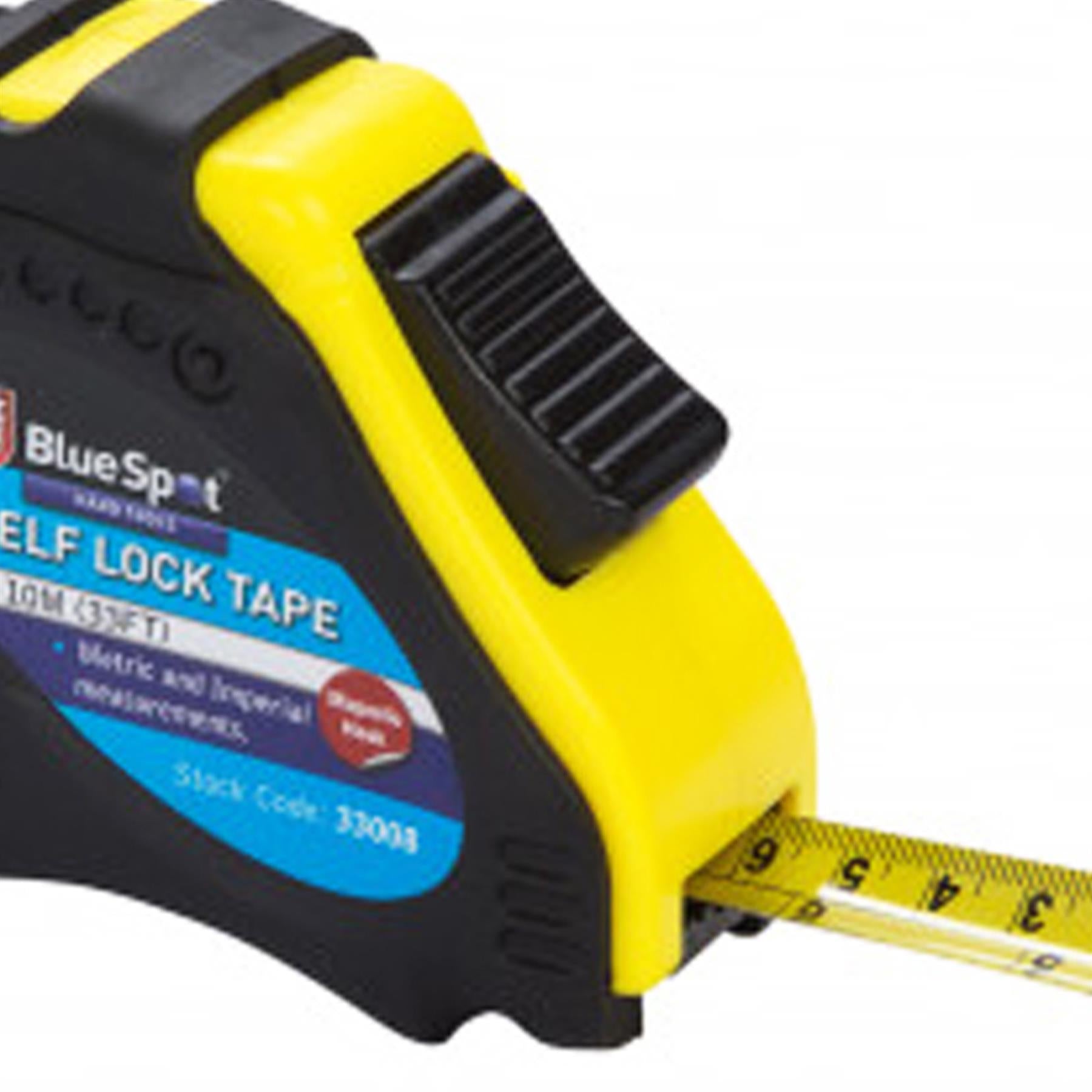 BlueSpot 10m Retractable Tape Measure Griplock Imperial Metric Measuring Metres