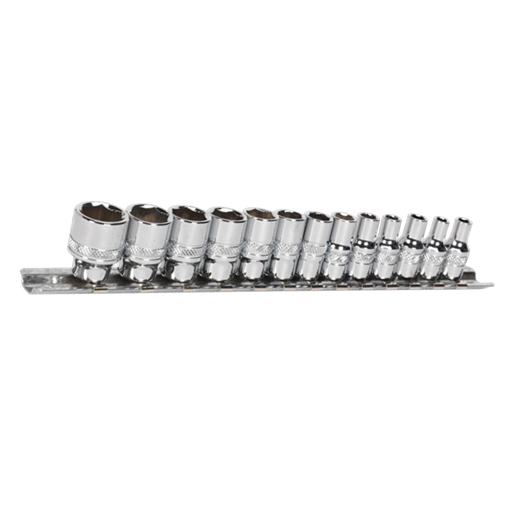Sealey Lock-On Socket Set 1/4" Sq Dr 13pc 4 -14mm 6pt Metric Long Reach