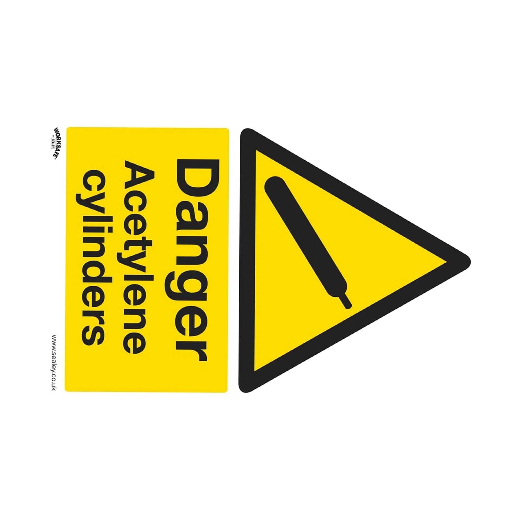 Sealey Warning Safety Sign - Danger Acetylene Cylinders - Rigid Plastic - Pack of 10