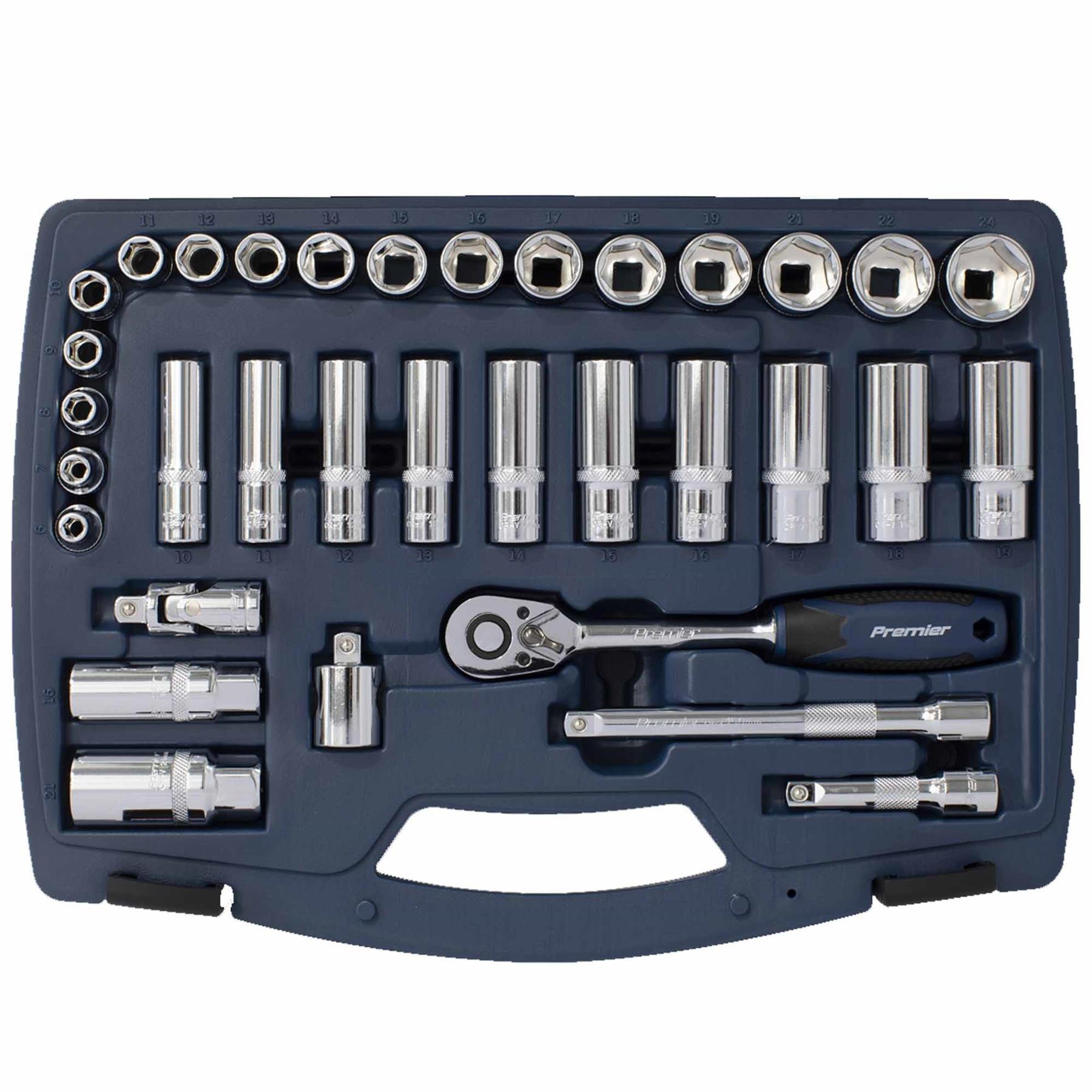 Sealey Socket Set 34pc 3/8"Sq Drive 6pt WallDrive Metric