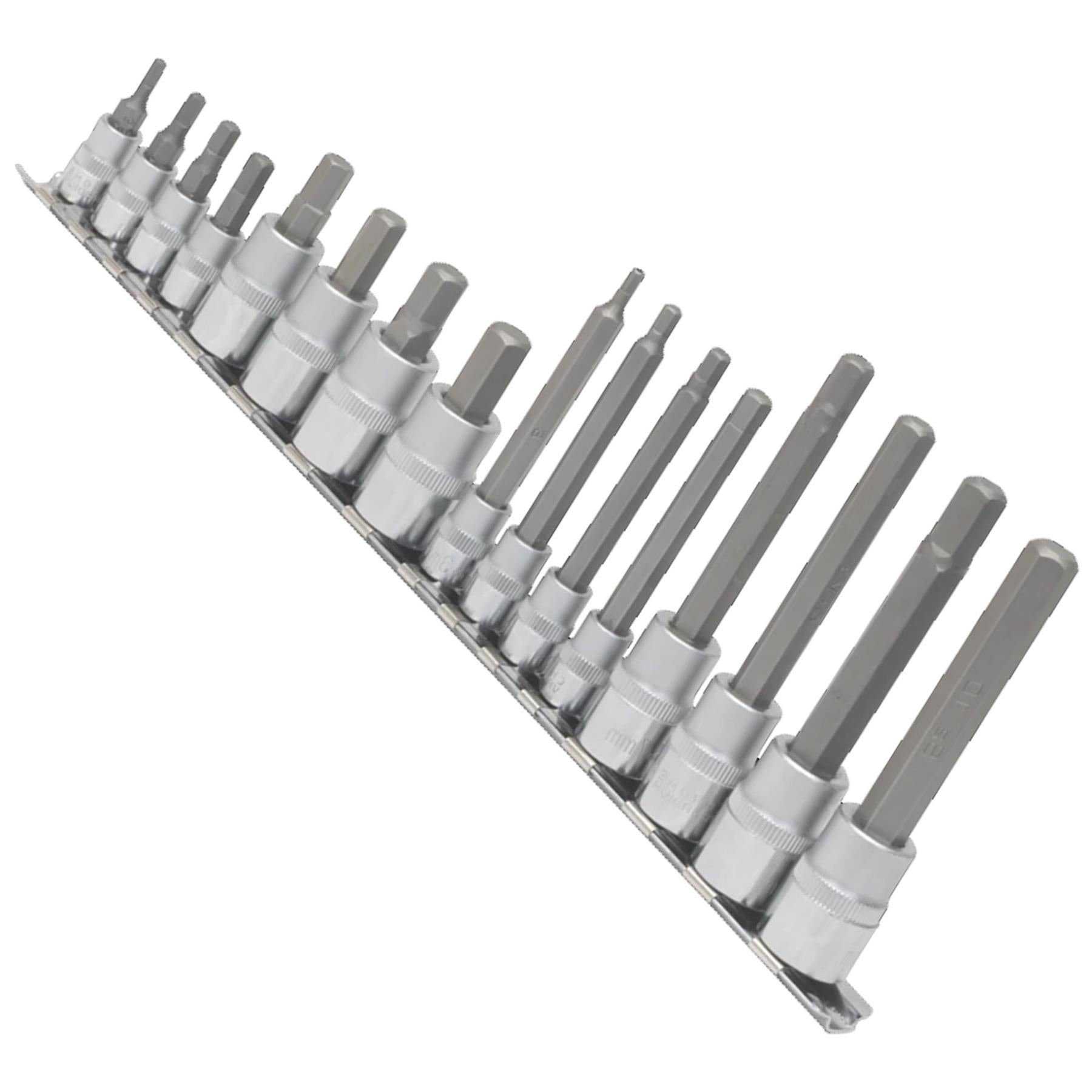 Sealey Hex Socket Bit Set 16pc 1/4" & 3/8"Sq Drive