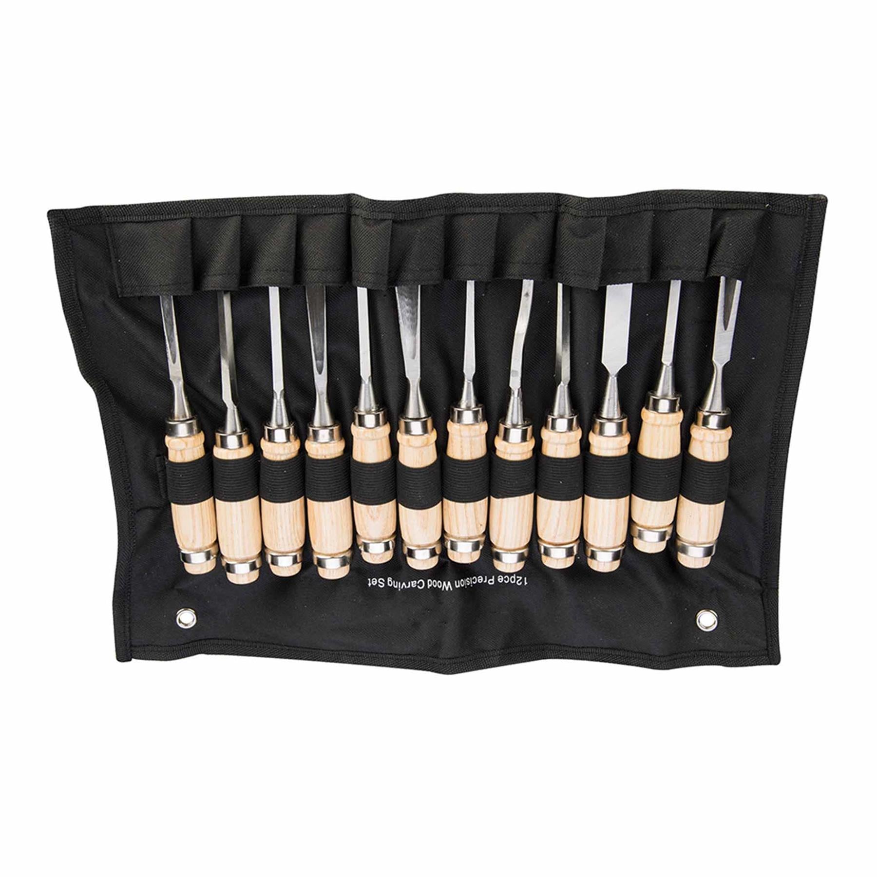 Precision Wood Carving Set 12pce Woodwork Chisels Detailed 200mm Wood Carving