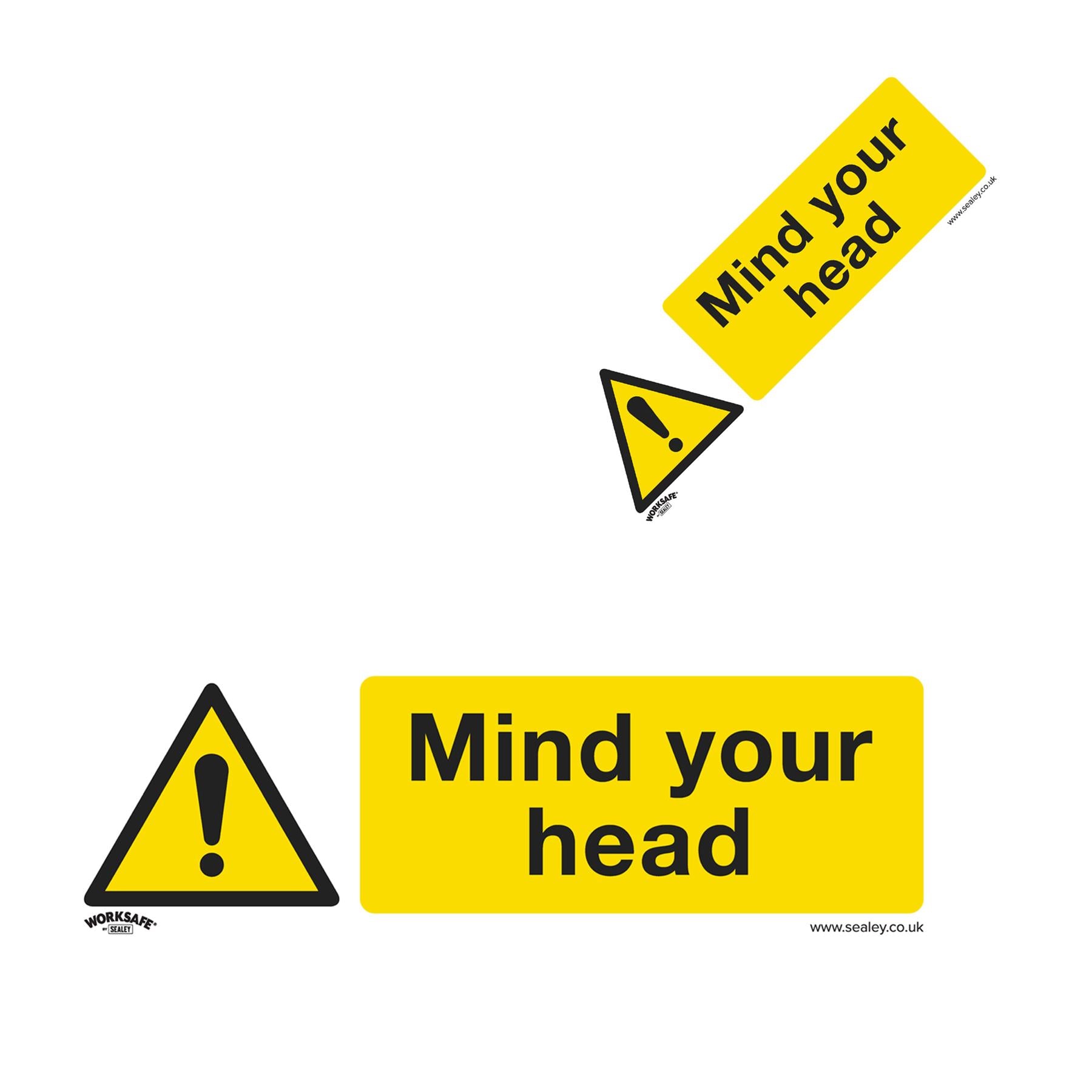 Sealey Safety Sign - Mind Your Head - Self-Adhes. - Pack of 10