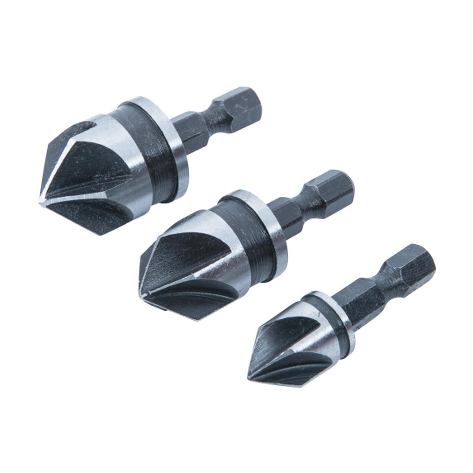 Bluespot Countersink Bits 3pce Set Countersink Drillbits Countersinking Wood 12 16 19mm