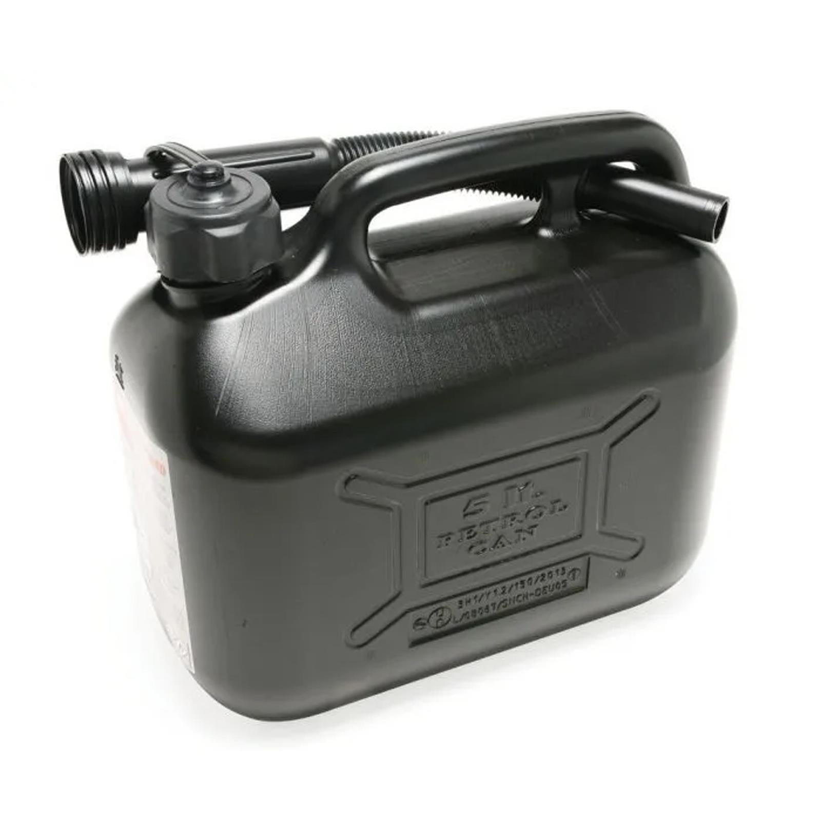 5L BLACK PLASTIC FUEL JERRY CAN PETROL DIESEL WATER 5 LITRE WITH SPOUT