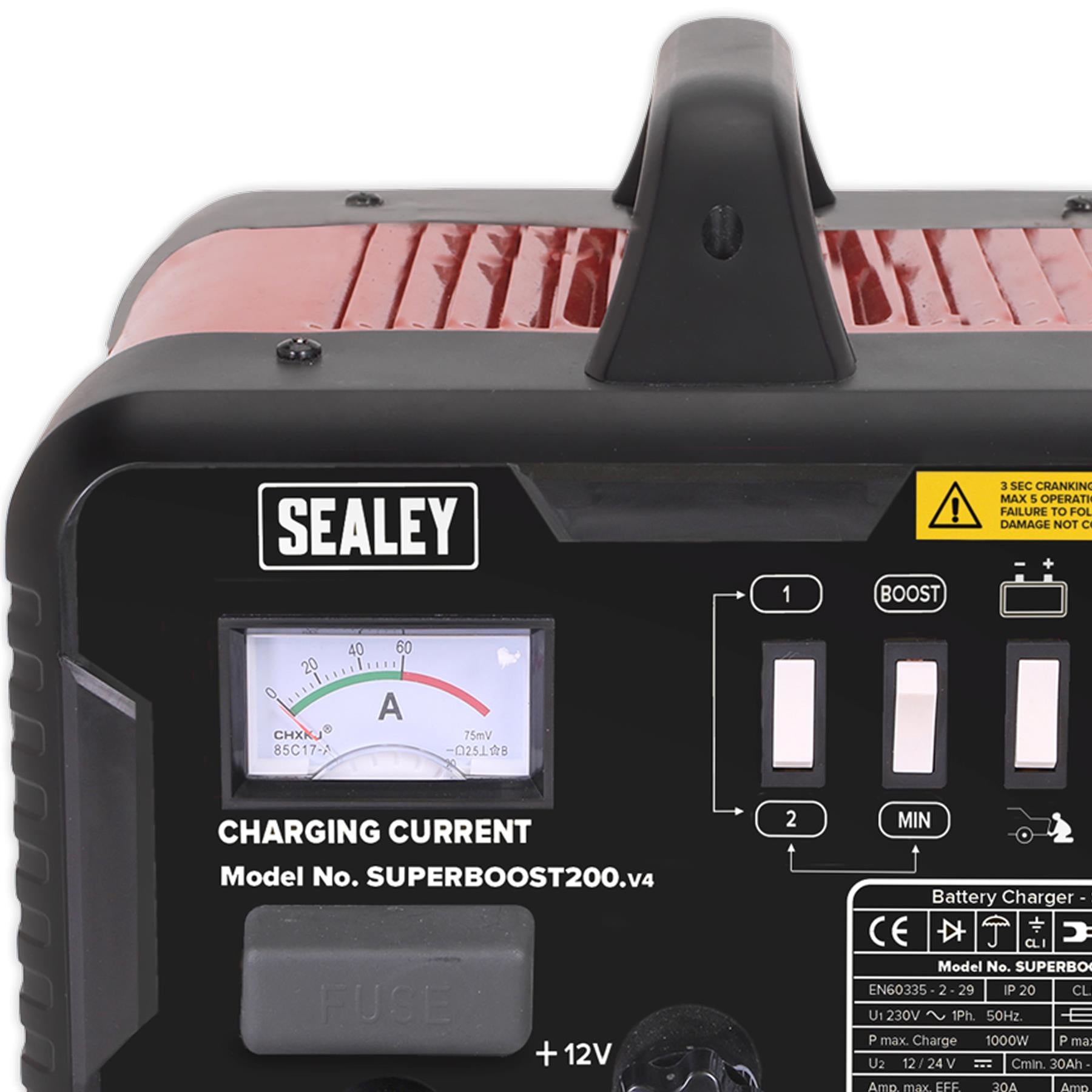 Sealey Starter/Charger 200/45Amp 12/24V 230V Battery Starter Charger