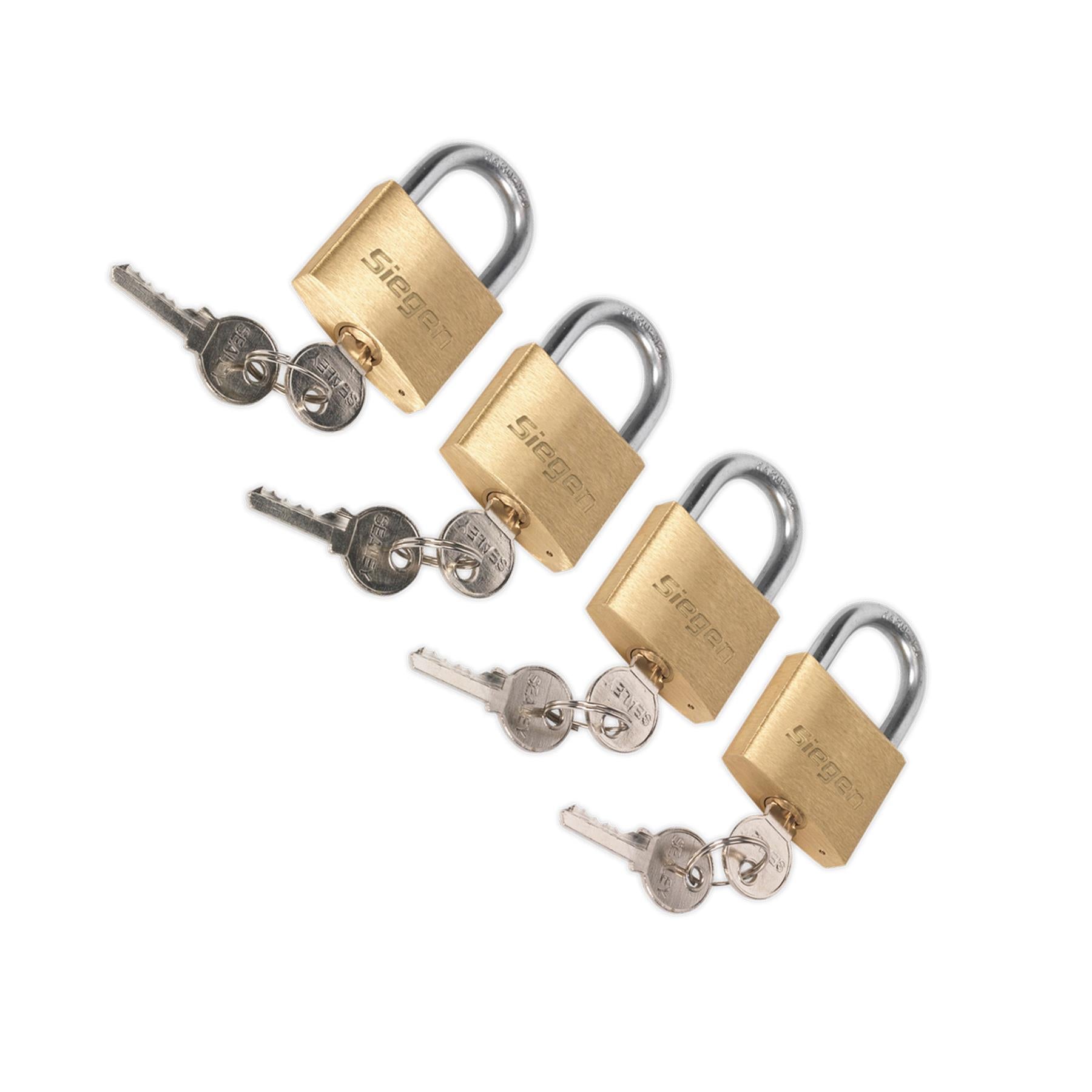 Sealey Brass Body Padlock Brass Cylinder 40mm Key Alike Pack of 4