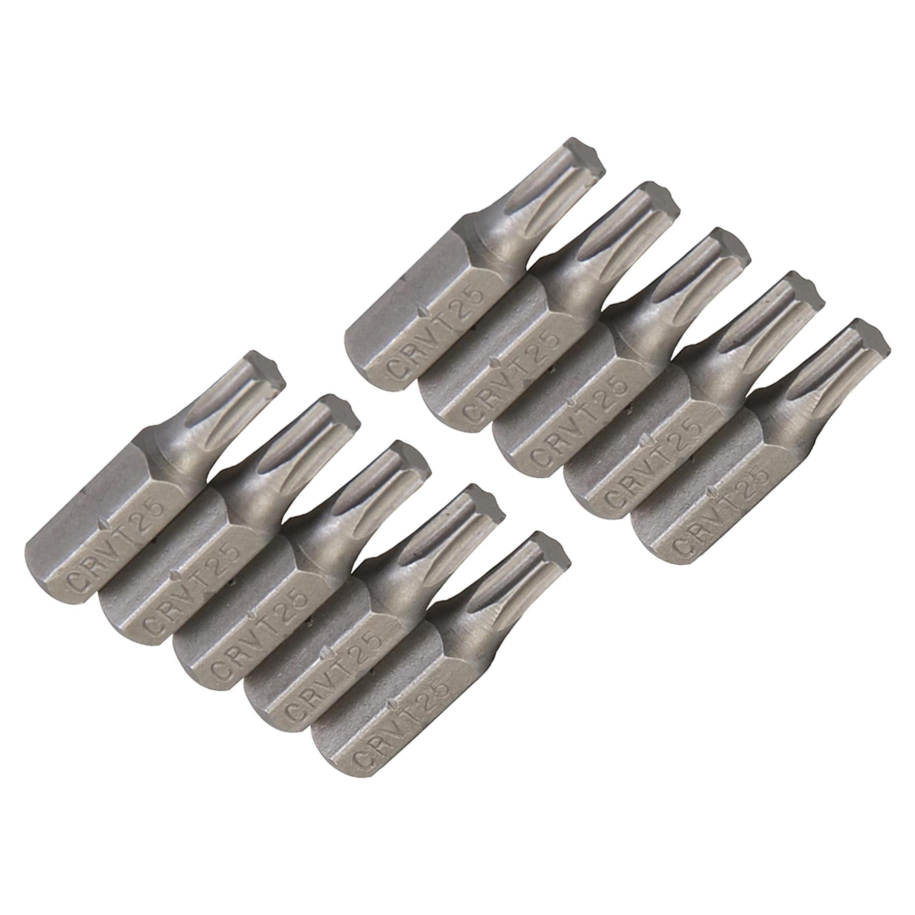 10Pk Torx CRV Screwdriver Bits T25 Chrome Vanadium 1/4" Hex Drive Drive DIY