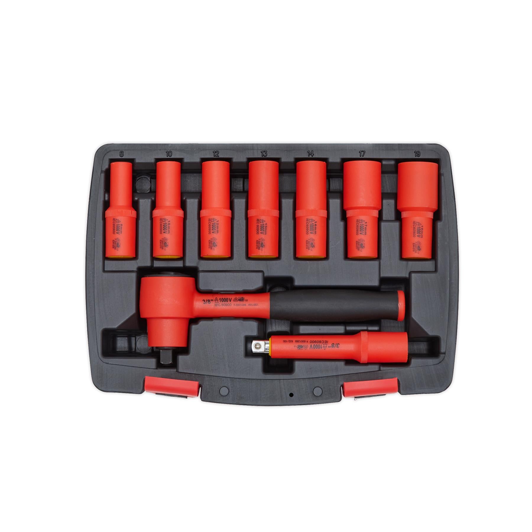 Sealey Insulated Socket Set 9pc 3/8"Sq Drive 6pt WallDrive VDE