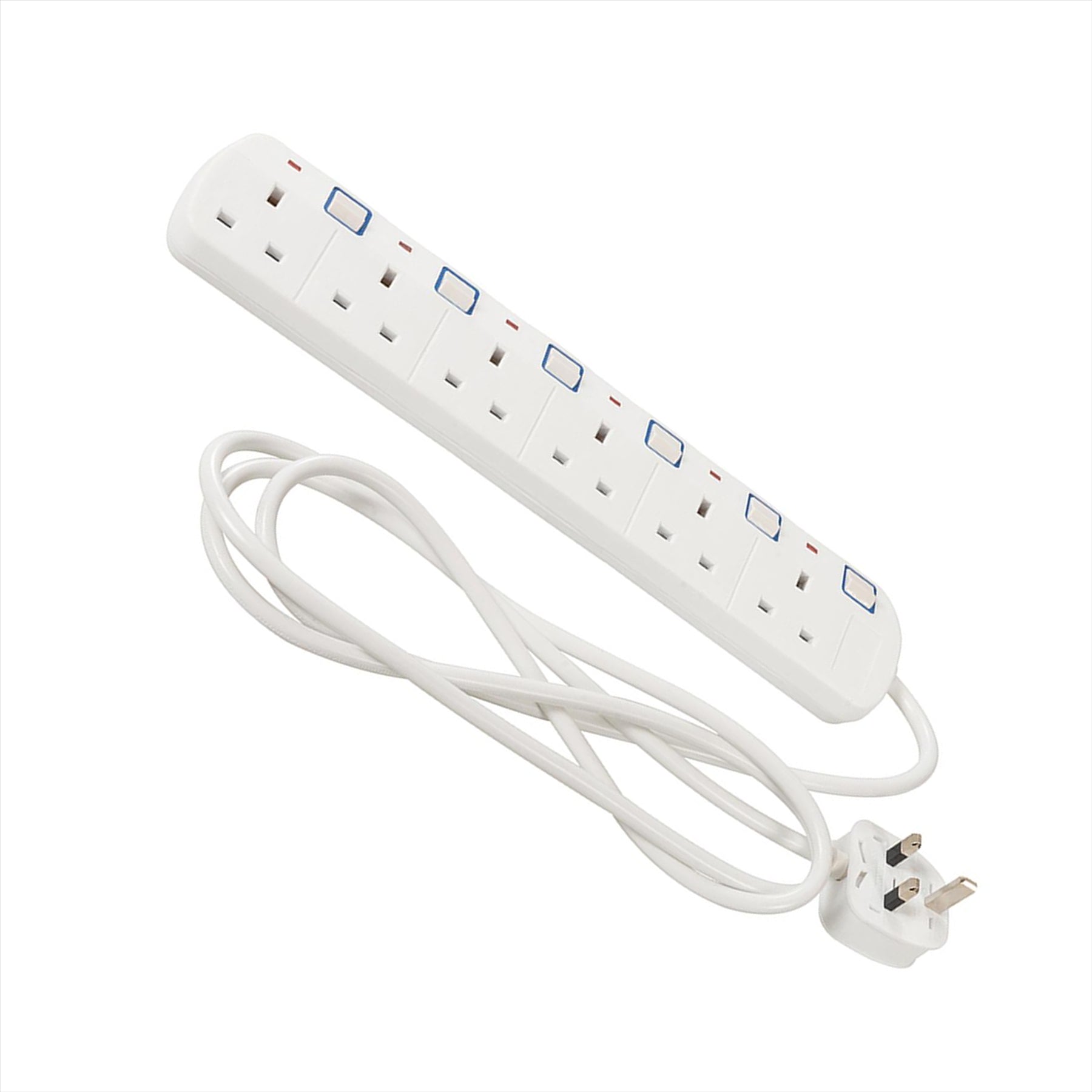 Switched Extension Lead with Neon Indicator 240V 6Gang 2m Individual Switch
