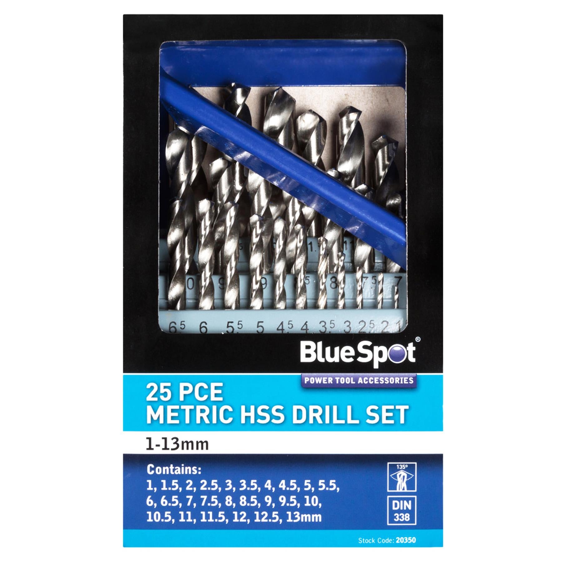 BlueSpot Metal HSS Metric 25pc Drill Bits Set 1mm to 13mm for Steel Metal Wood