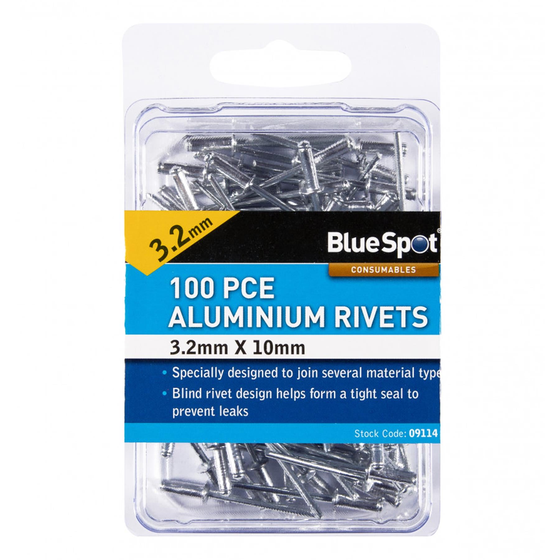 BlueSpot Rivet Guns 100Pce 3.2mm X 10mm & Aluminium Pop Rivits Trade