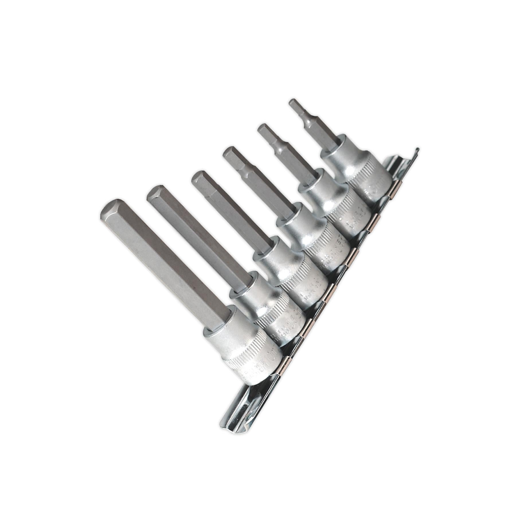 Sealey Hex Socket Bit Set with Rail 6pc 3/8"Sq Drive Metric