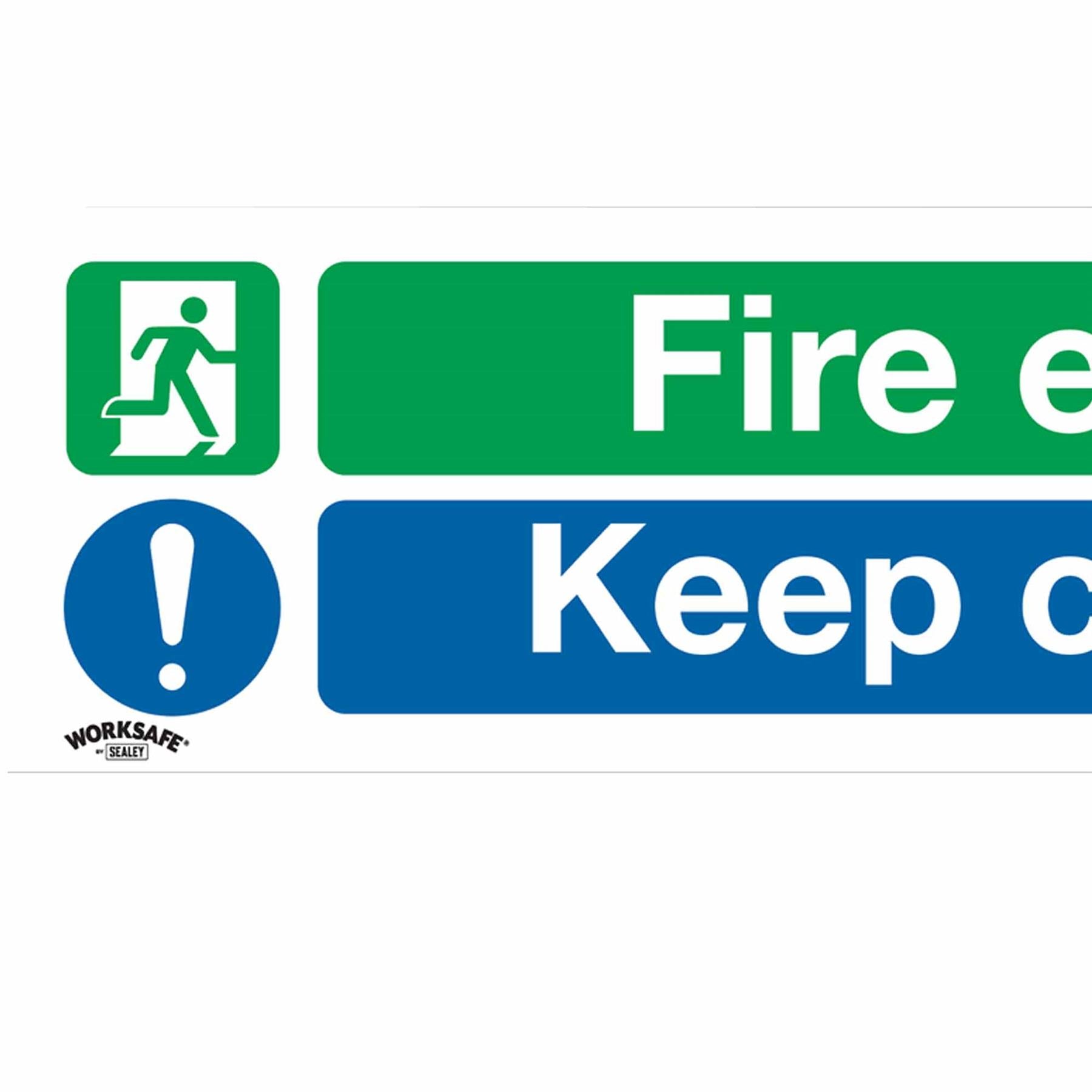 Sealey Safety Sign - Fire Exit Keep Clear (Lg) - Plast - Pk of 10