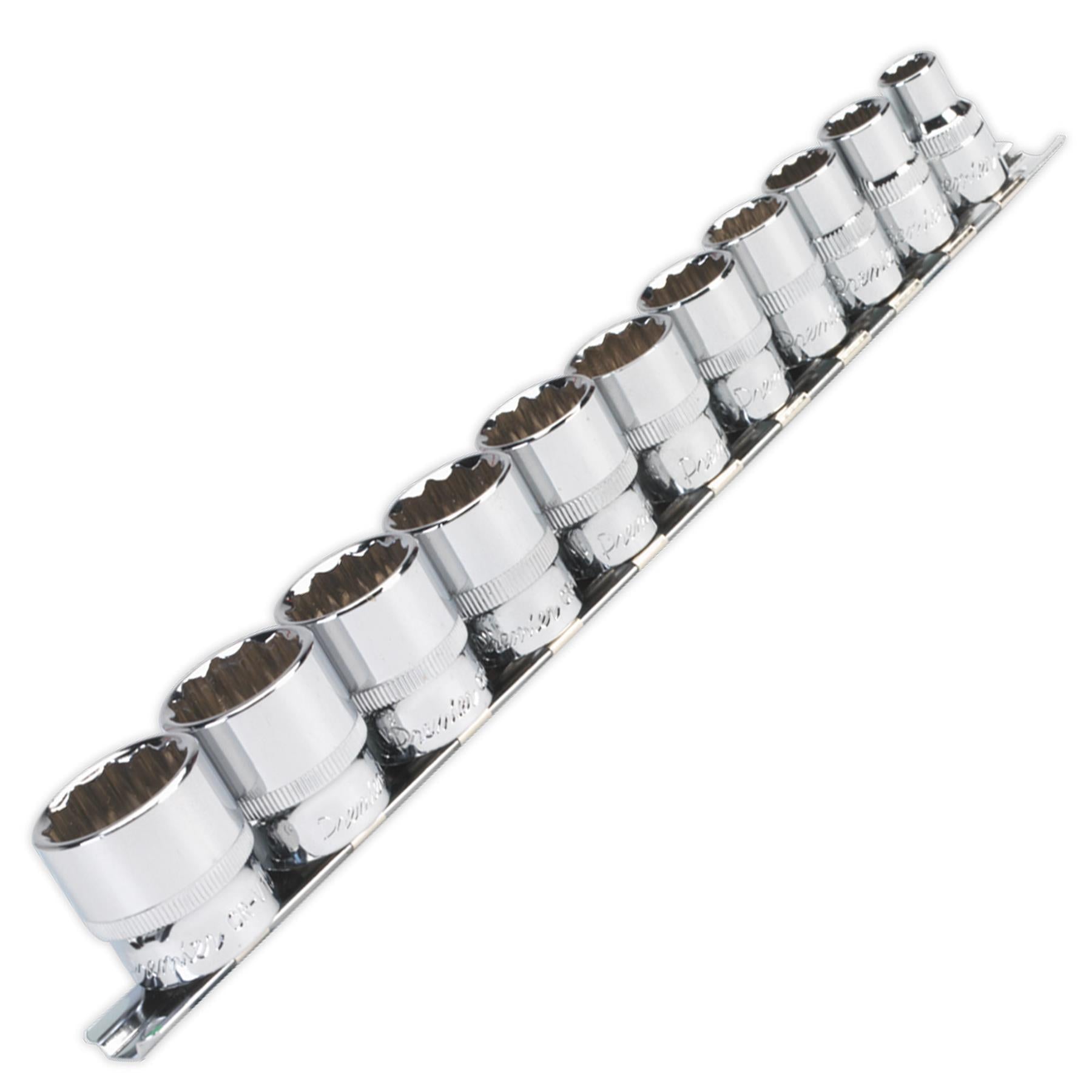 Sealey Premier 11 Piece Bi-Hex 3/8" Sq Dr Imperial AF Socket Set + Rail
