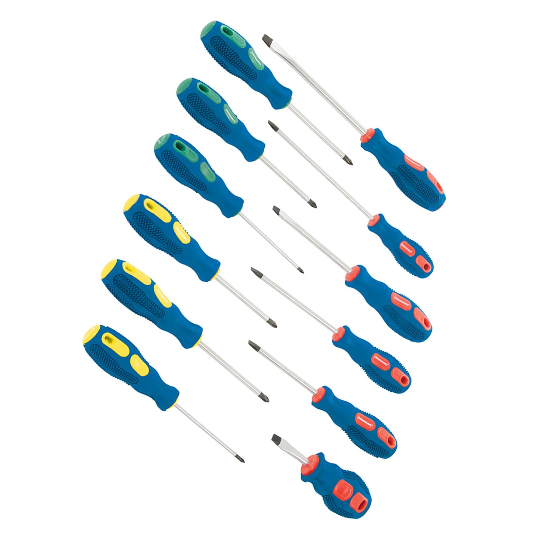 12 Piece Screwdriver Set PZ Flat Slotted Phillips Pozidrive Magnetic Tip