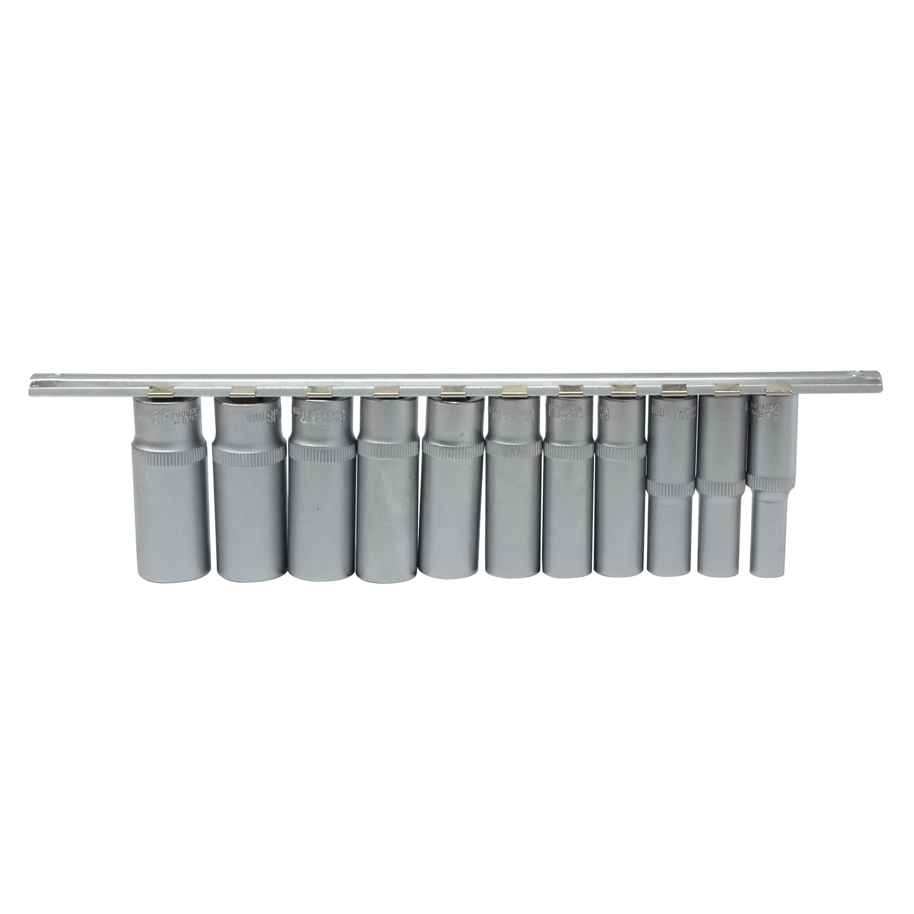 Heavy Duty Deep Socket Set with Long Reach Sockets on Rail - 3/8" Drive - Sizes 8-19mm